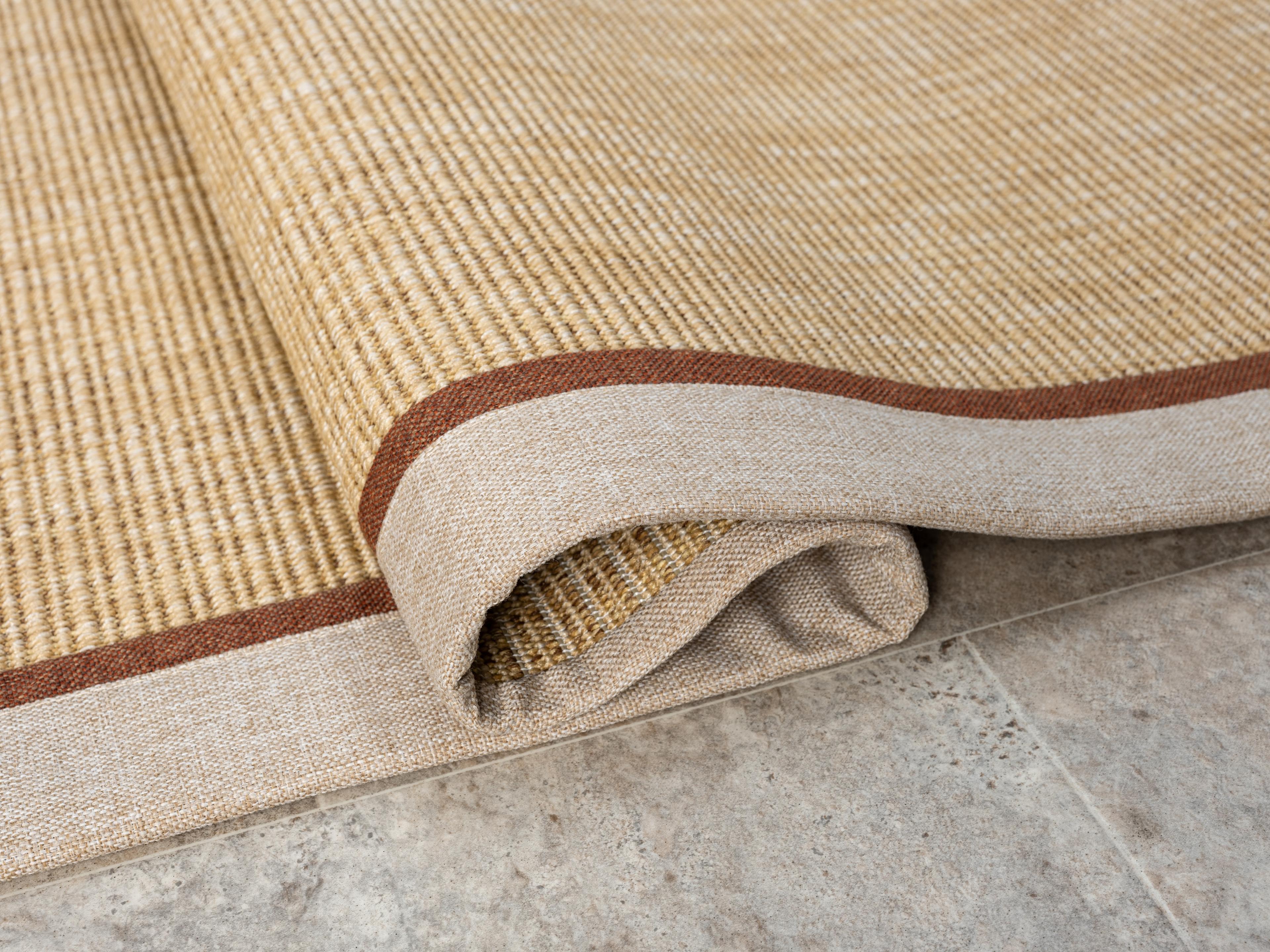 Kumaş Bordürlü Nature Sisal Halı - El Yapımı, Evcil Hayvan Dostu, Modern Tasarım - Krem-Kiremit Bordür
