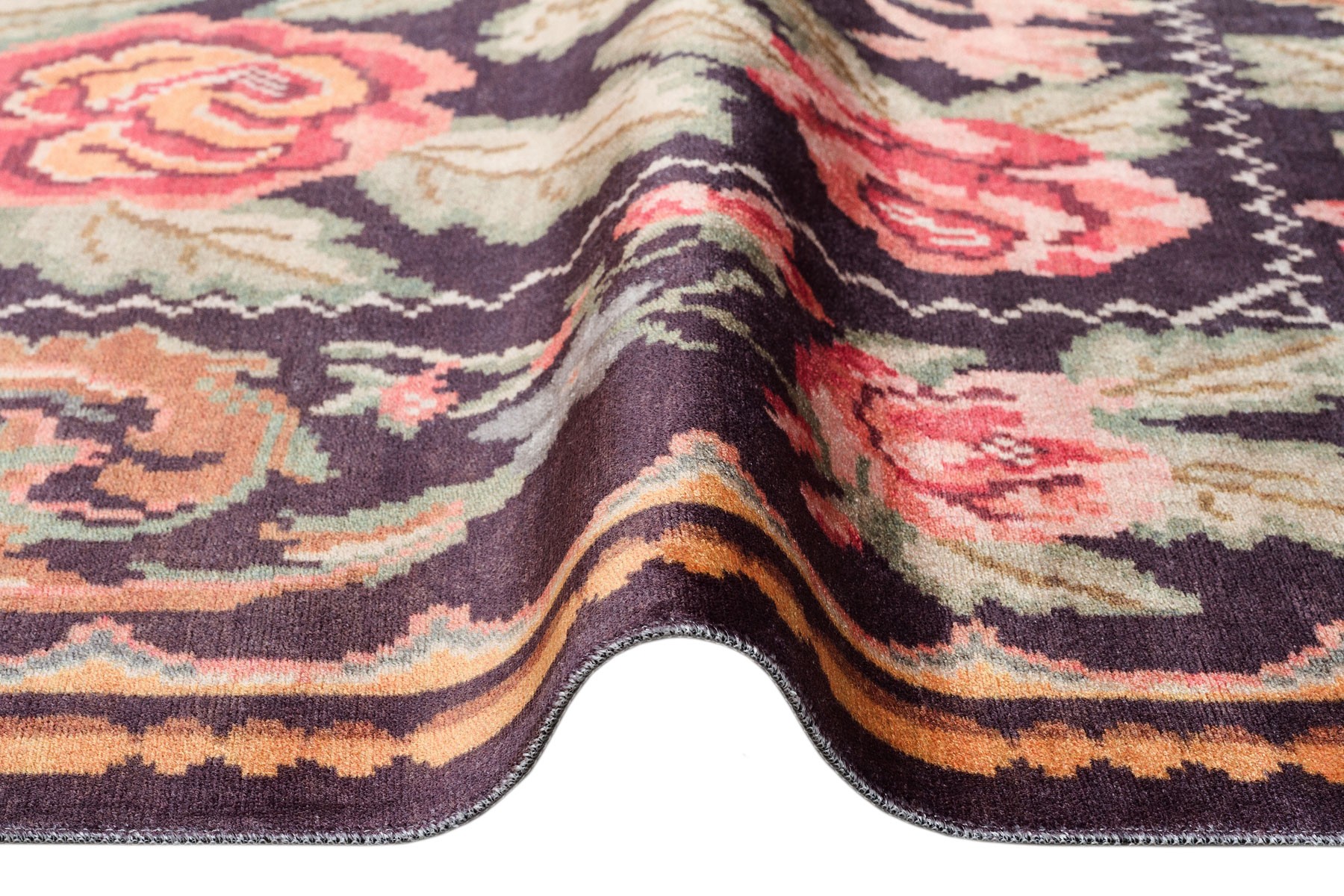 ANTIQUE  Kolay kullanımlı Kaymaz Karabağ ve Antik Desenlere Sahip Yıkanabilir Makine Halısı - ATK 02 BLACK