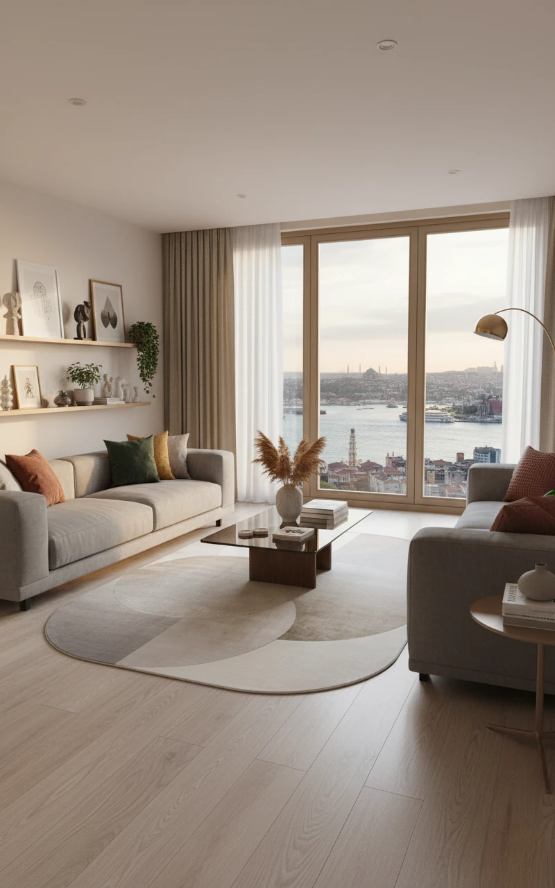 Rugchef Premium MERANO Geometrik Desenli Yüksek Kalite Sık Dokuma Salon Halısı - 06 Cream Gold