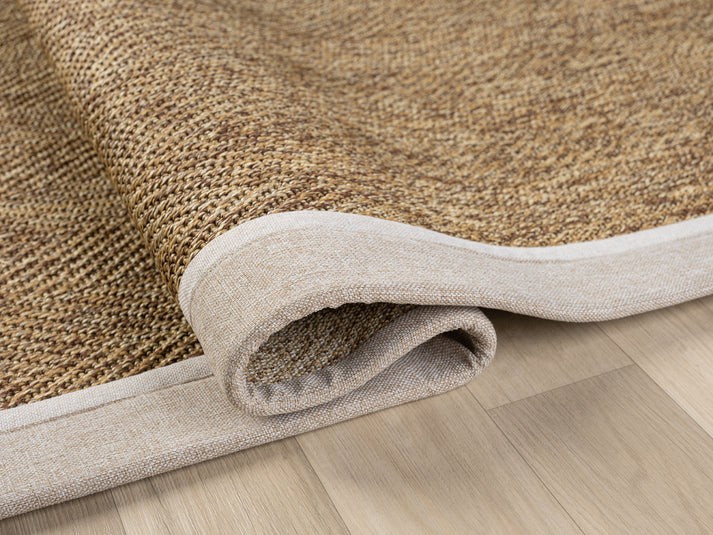 Kumaş Bordürlü Nature Sisal Halı - El Yapımı, Evcil Hayvan Dostu, Modern Tasarım - Krem-Bej Bordür