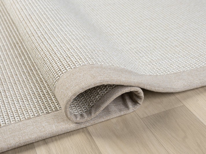 Kumaş Bordürlü Nature Sisal Halı - El Yapımı, Evcil Hayvan Dostu, Modern Tasarım - Bej Bordür