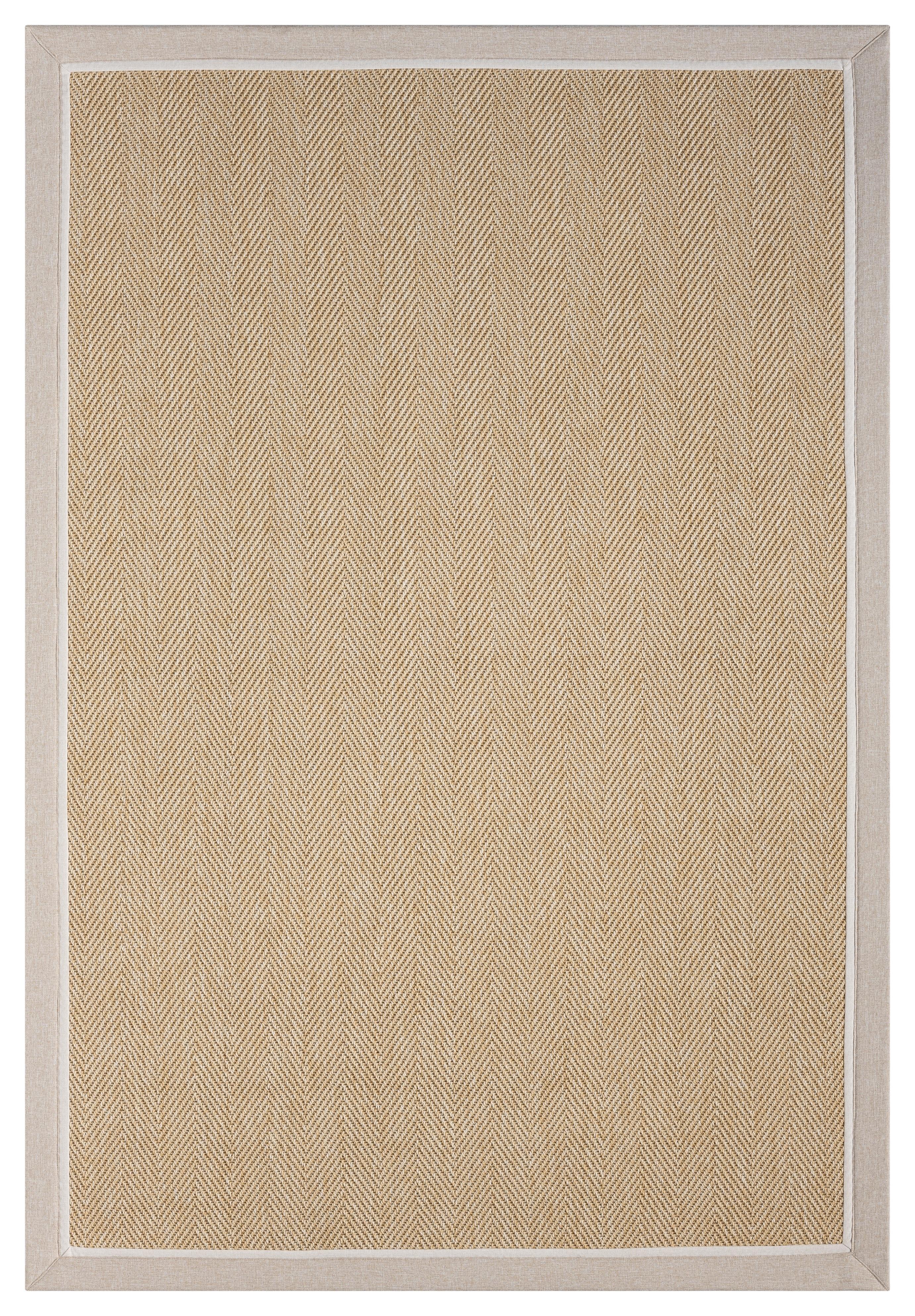 Kumaş Bordürlü Nature Sisal Halı - El Yapımı, Evcil Hayvan Dostu, Modern Tasarım - Bej-Krem Bordür - Bordürlü Nature Sisal