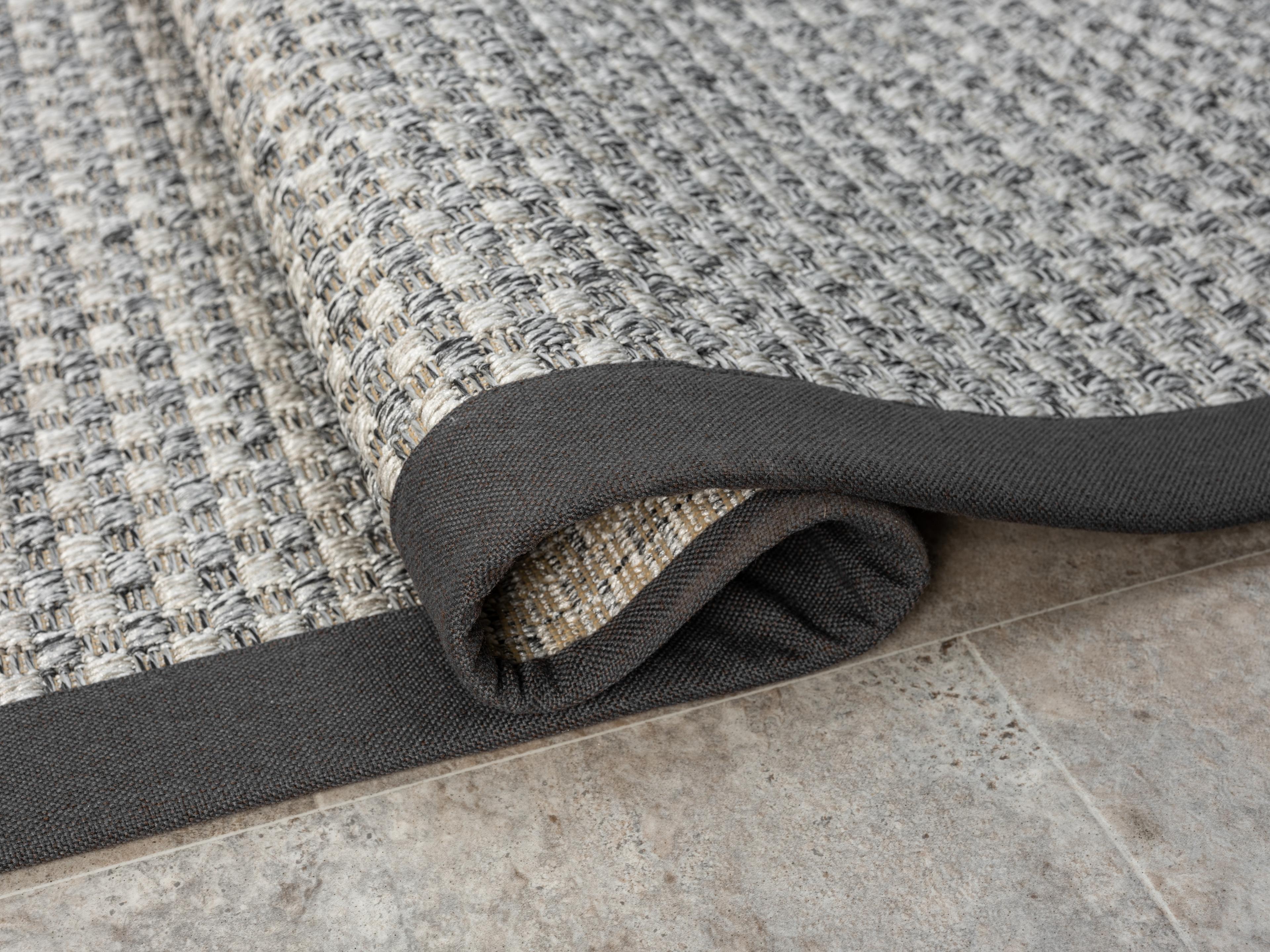 Kumaş Bordürlü Nature Sisal Halı - El Yapımı, Evcil Hayvan Dostu, Modern Tasarım - Antrasit Bordür