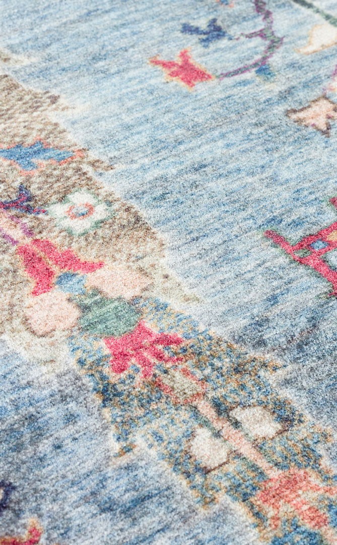 ANTIQUE  Kolay kullanımlı Kaymaz Karabağ ve Antik Desenlere Sahip Yıkanabilir Makine Halısı - ATK 09 AQUA