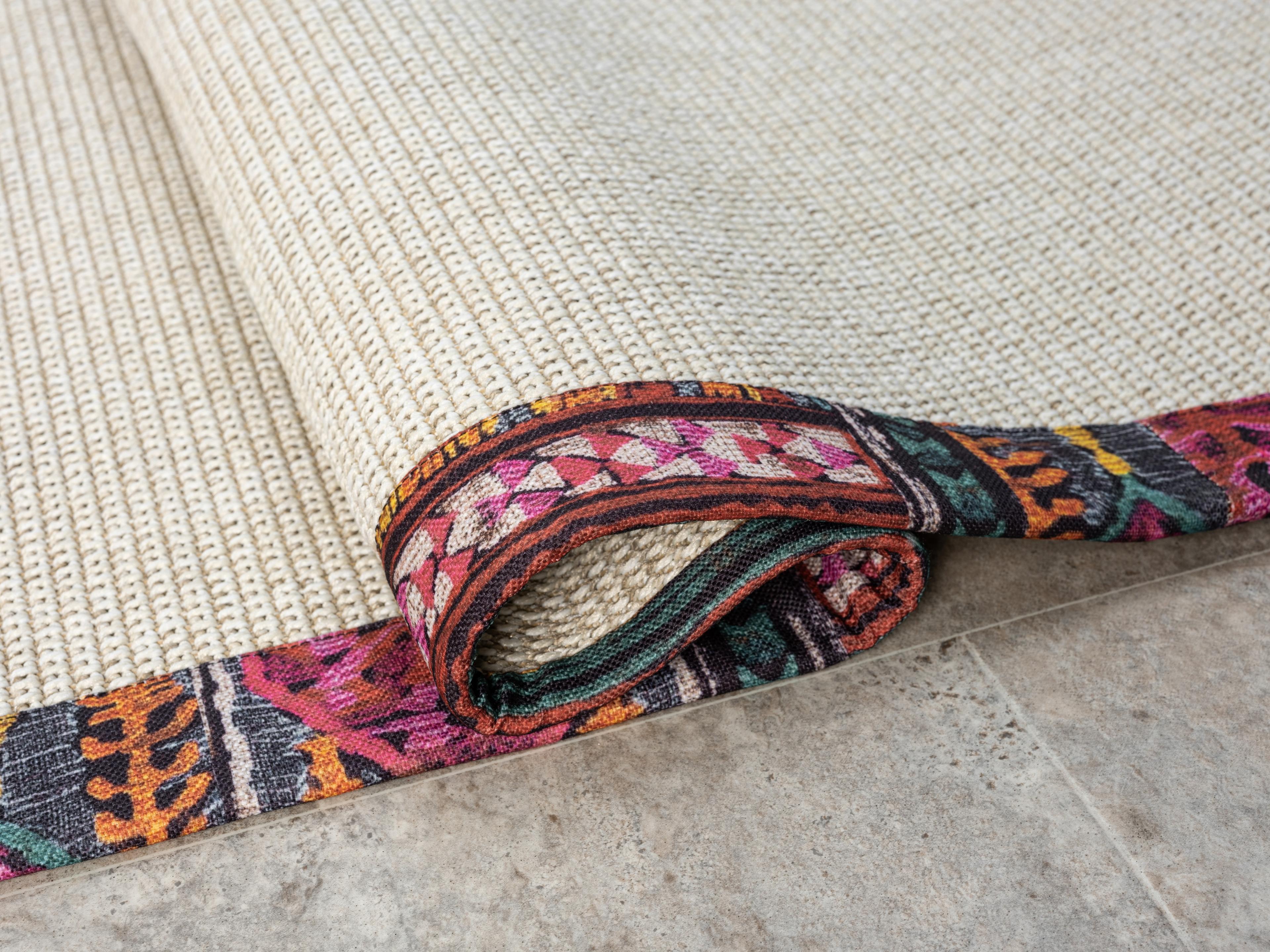 Kumaş Bordürlü Nature Sisal Halı - El Yapımı, Evcil Hayvan Dostu, Modern Tasarım - Desenli Bordür
