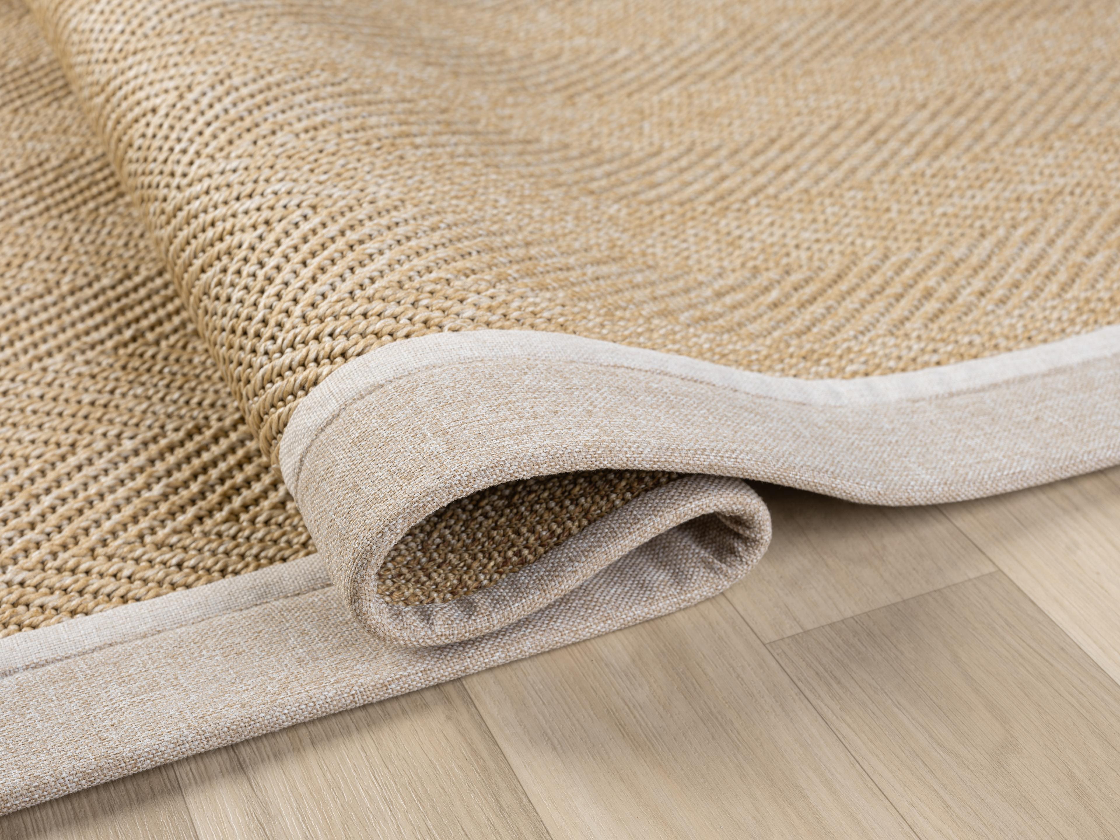 Kumaş Bordürlü Nature Sisal Halı - El Yapımı, Evcil Hayvan Dostu, Modern Tasarım - Bej-Krem Bordür