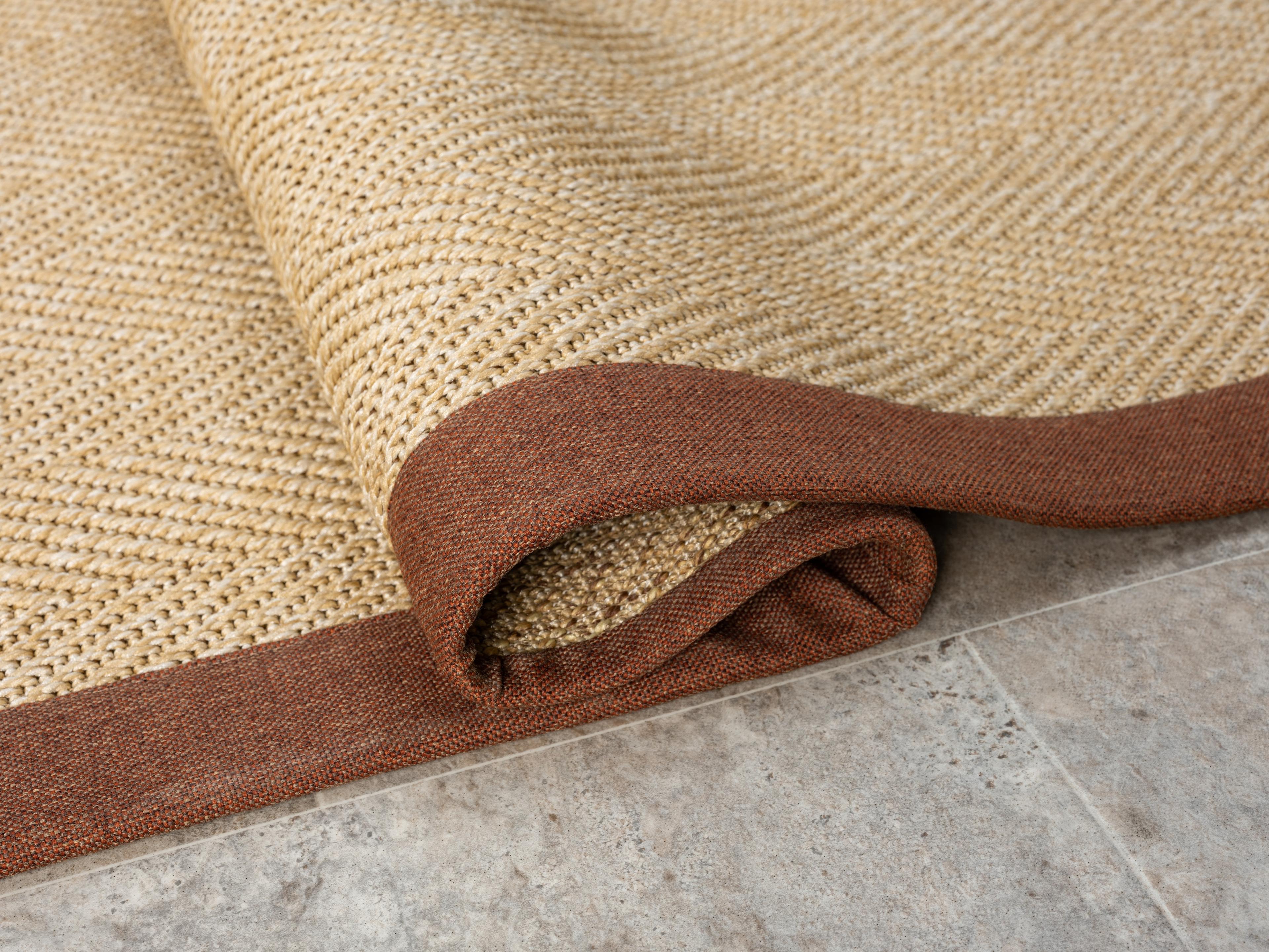 Kumaş Bordürlü Nature Sisal Halı - El Yapımı, Evcil Hayvan Dostu, Modern Tasarım - Kiremit Bordür