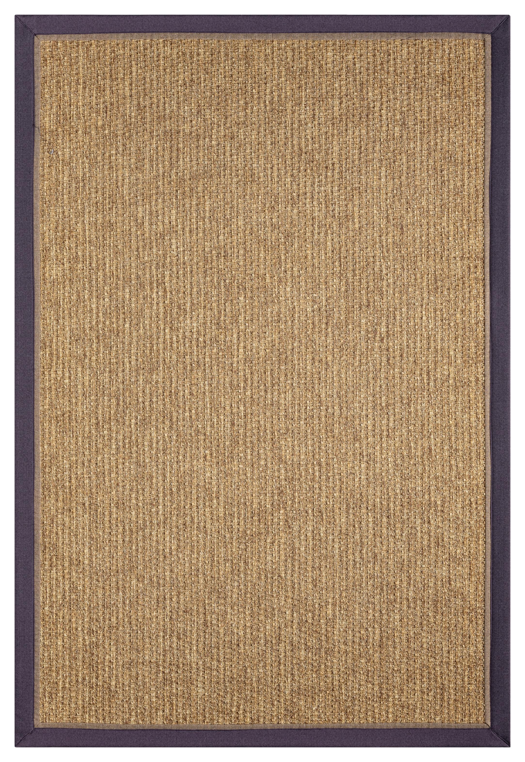 Kumaş Bordürlü Nature Sisal Halı - El Yapımı, Evcil Hayvan Dostu, Modern Tasarım - Mor-Kahverengi Bordür - Bordürlü Nature Sisal