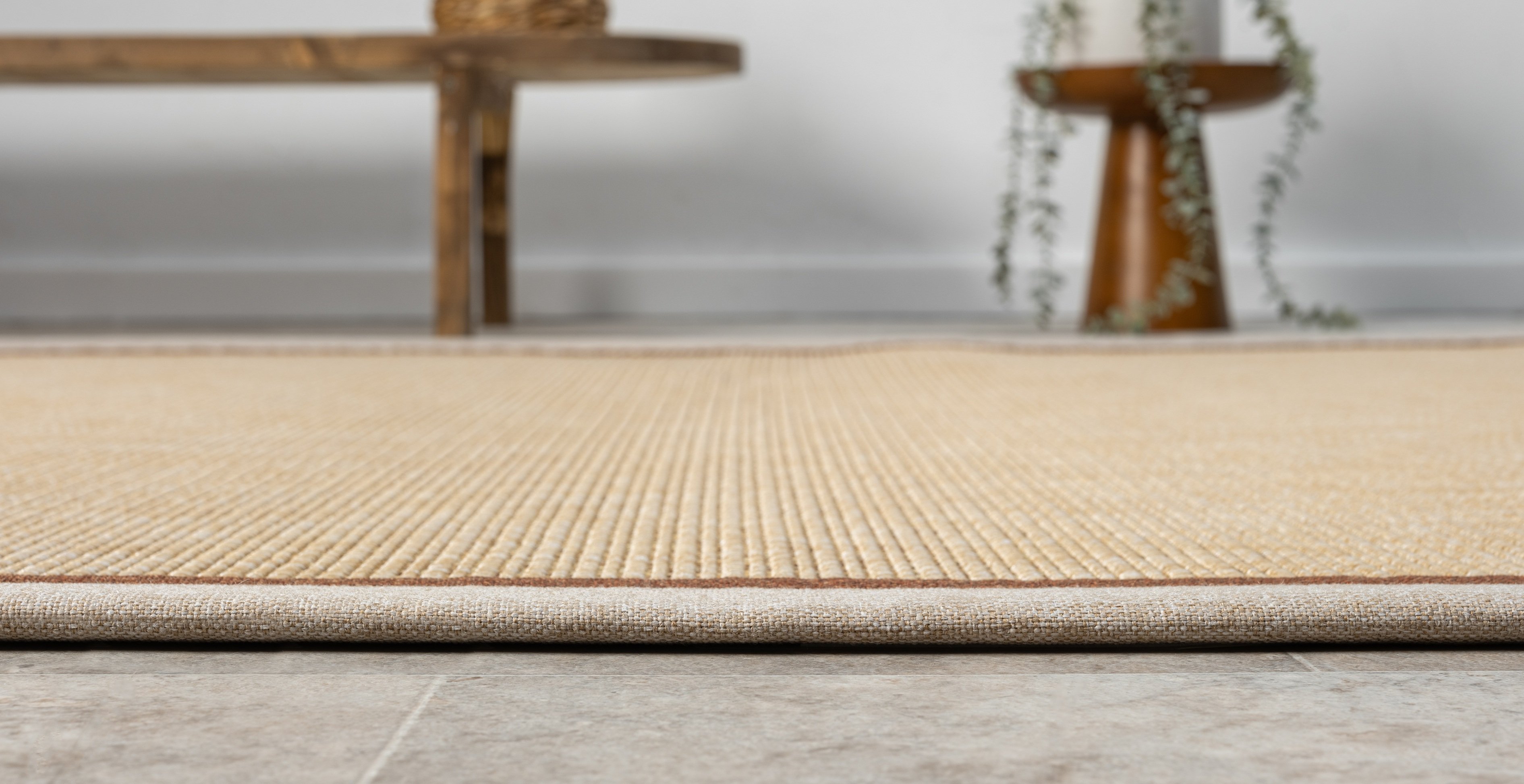 Kumaş Bordürlü Nature Sisal Halı - El Yapımı, Evcil Hayvan Dostu, Modern Tasarım - Krem-Kiremit Bordür