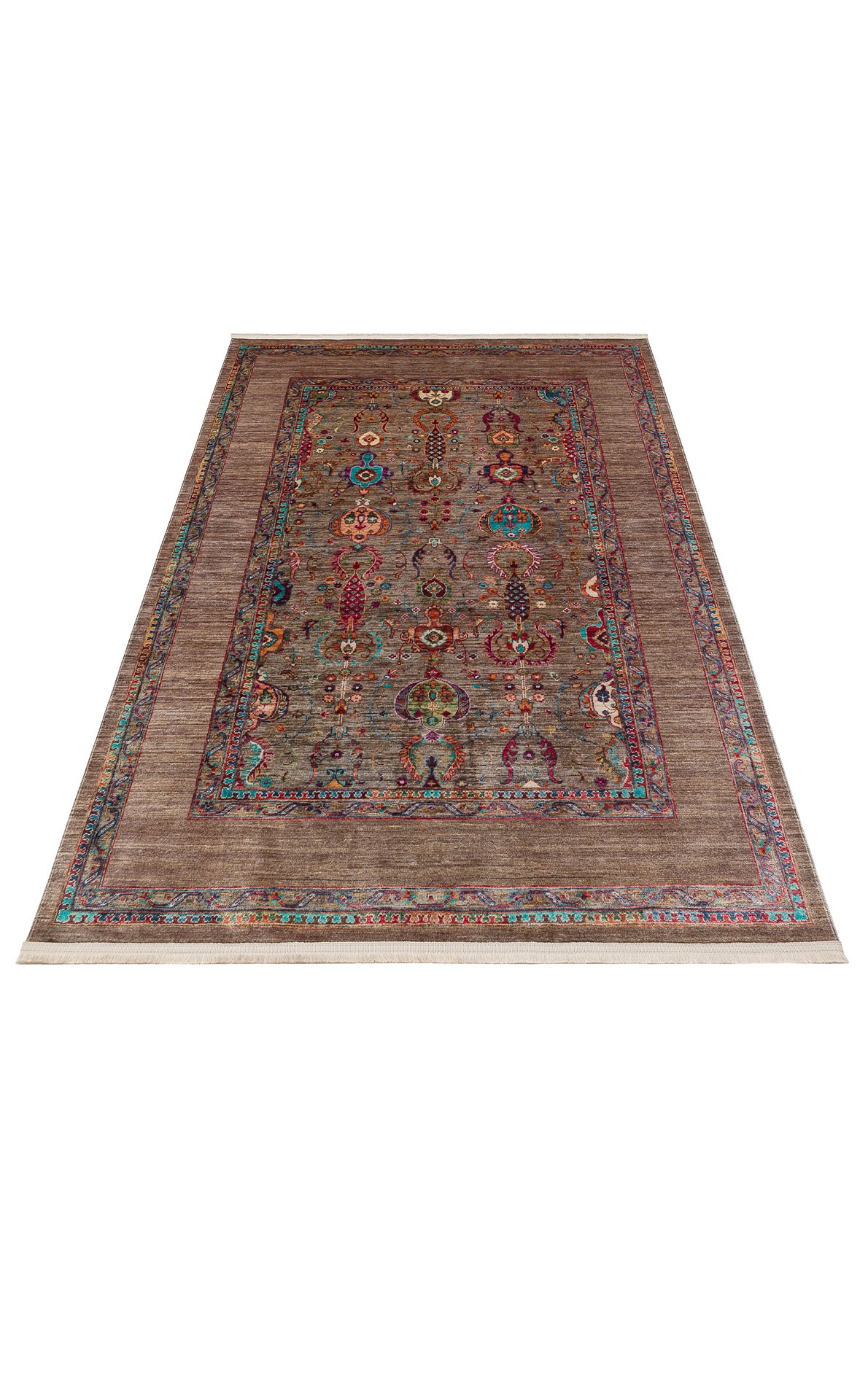 ANTIQUE  Kolay kullanımlı Kaymaz Karabağ ve Antik Desenlere Sahip Yıkanabilir Makine Halısı - ATK 07 OLİVE