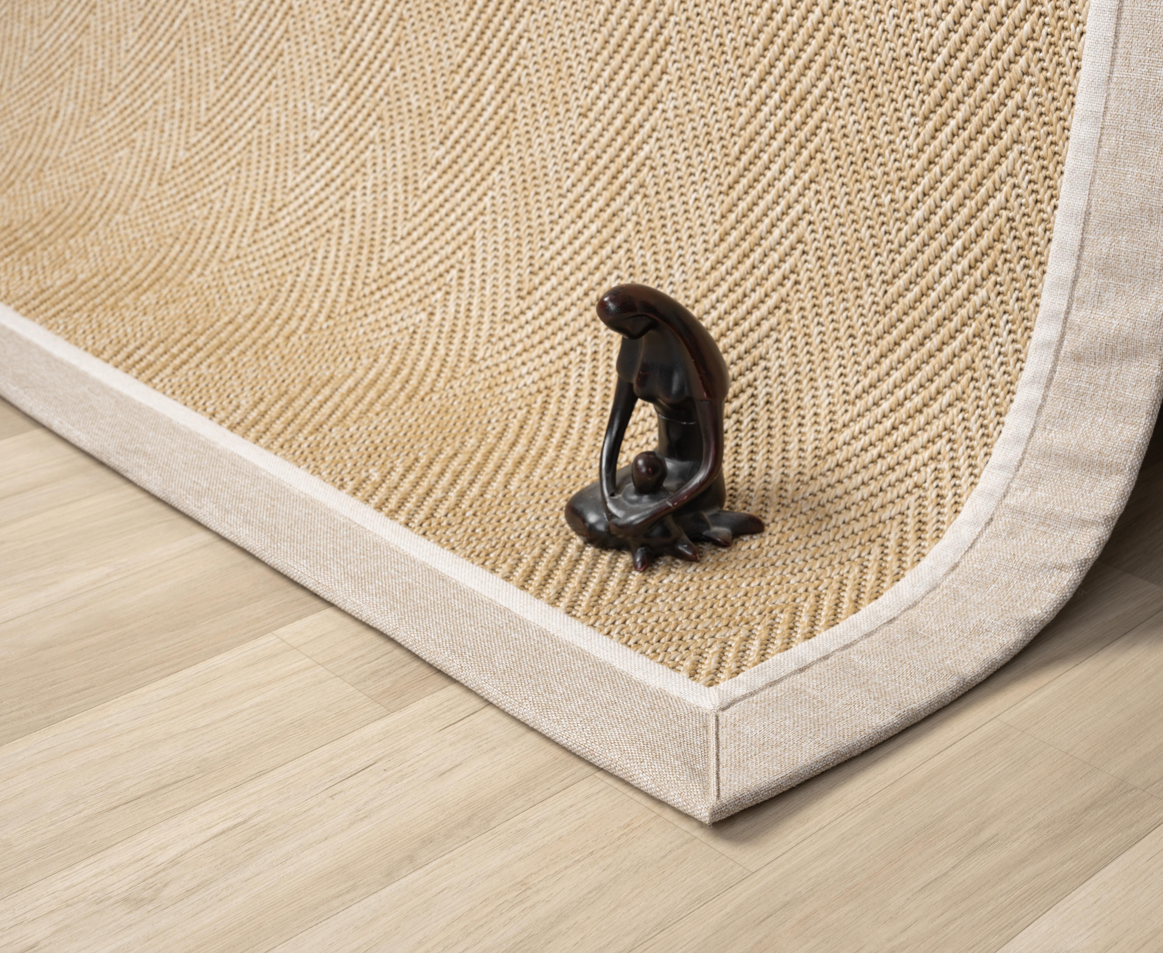 Kumaş Bordürlü Nature Sisal Halı - El Yapımı, Evcil Hayvan Dostu, Modern Tasarım - Bej-Krem Bordür