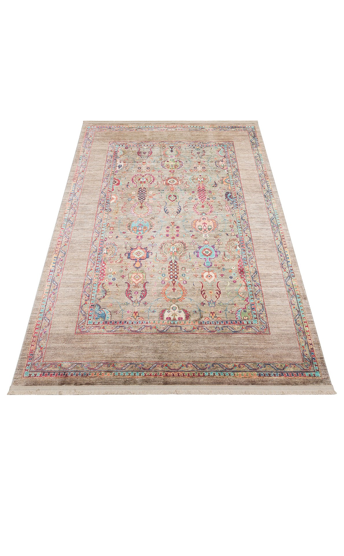 ANTIQUE  Kolay kullanımlı Kaymaz Karabağ ve Antik Desenlere Sahip Yıkanabilir Makine Halısı - ATK 07 OLİVE