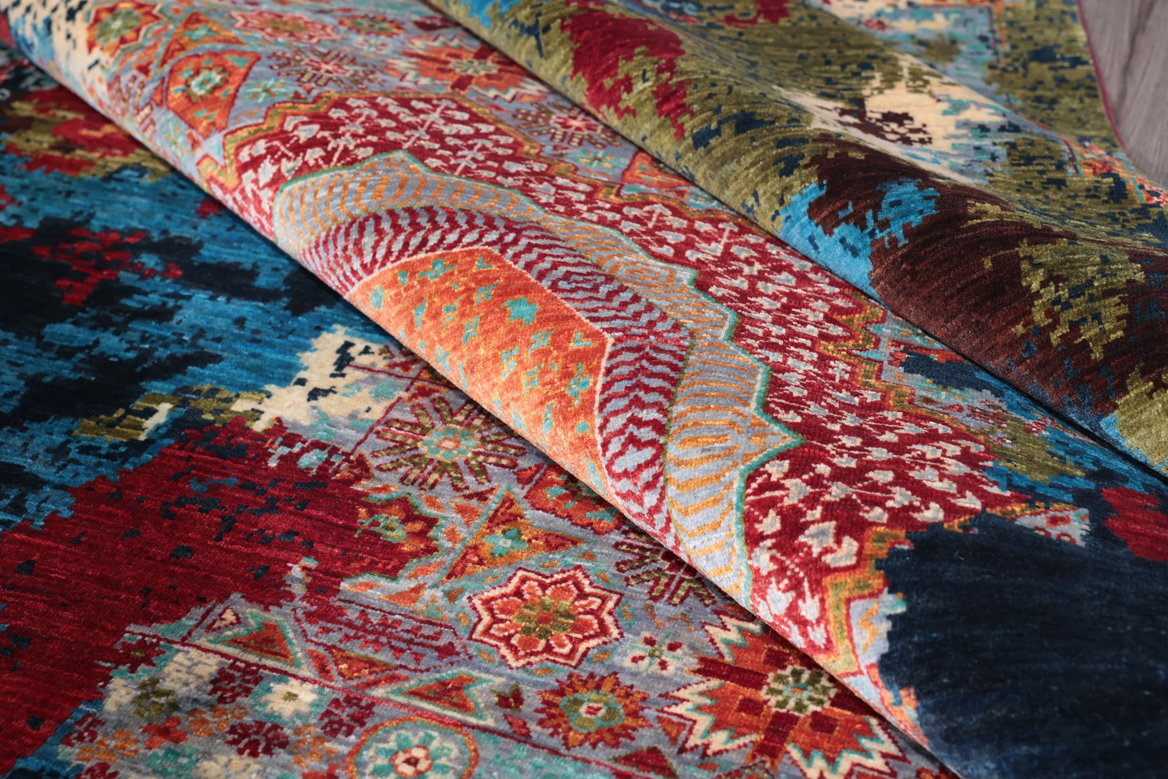 Afgan Memlük Halısı El Dokuma Kuzu Yünü 45x45 Sıklık 178x245 (4,36m2)