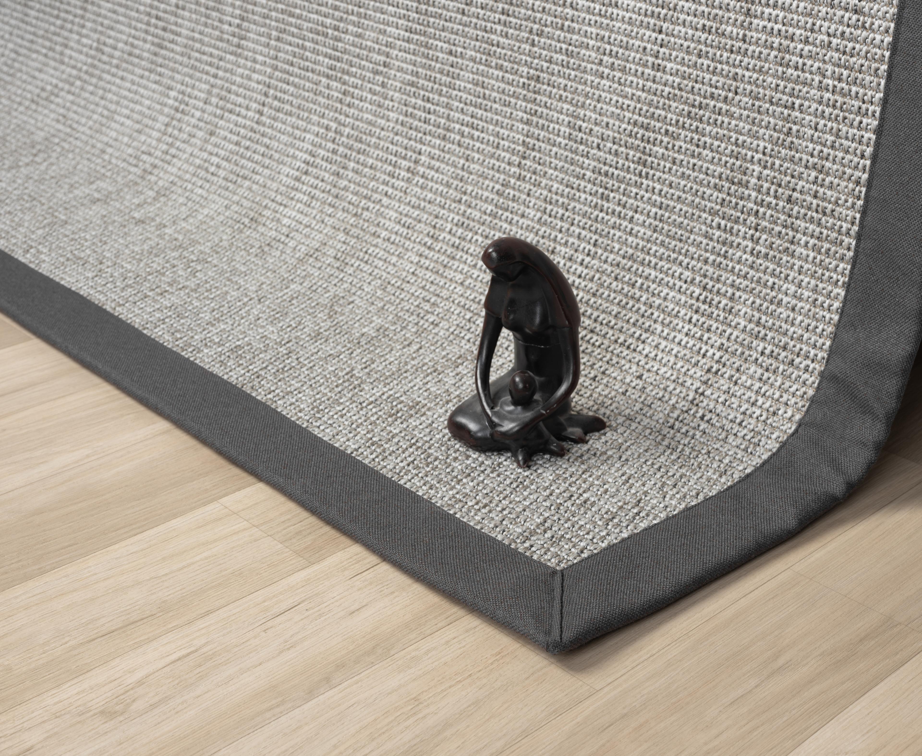 Kumaş Bordürlü Nature Sisal Halı - El Yapımı, Evcil Hayvan Dostu, Modern Tasarım - Antrasit Bordür