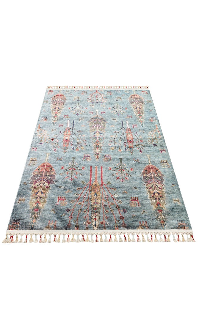 ANTIQUE  Kolay kullanımlı Kaymaz Karabağ ve Antik Desenlere Sahip Yıkanabilir Makine Halısı - ATK 09 AQUA