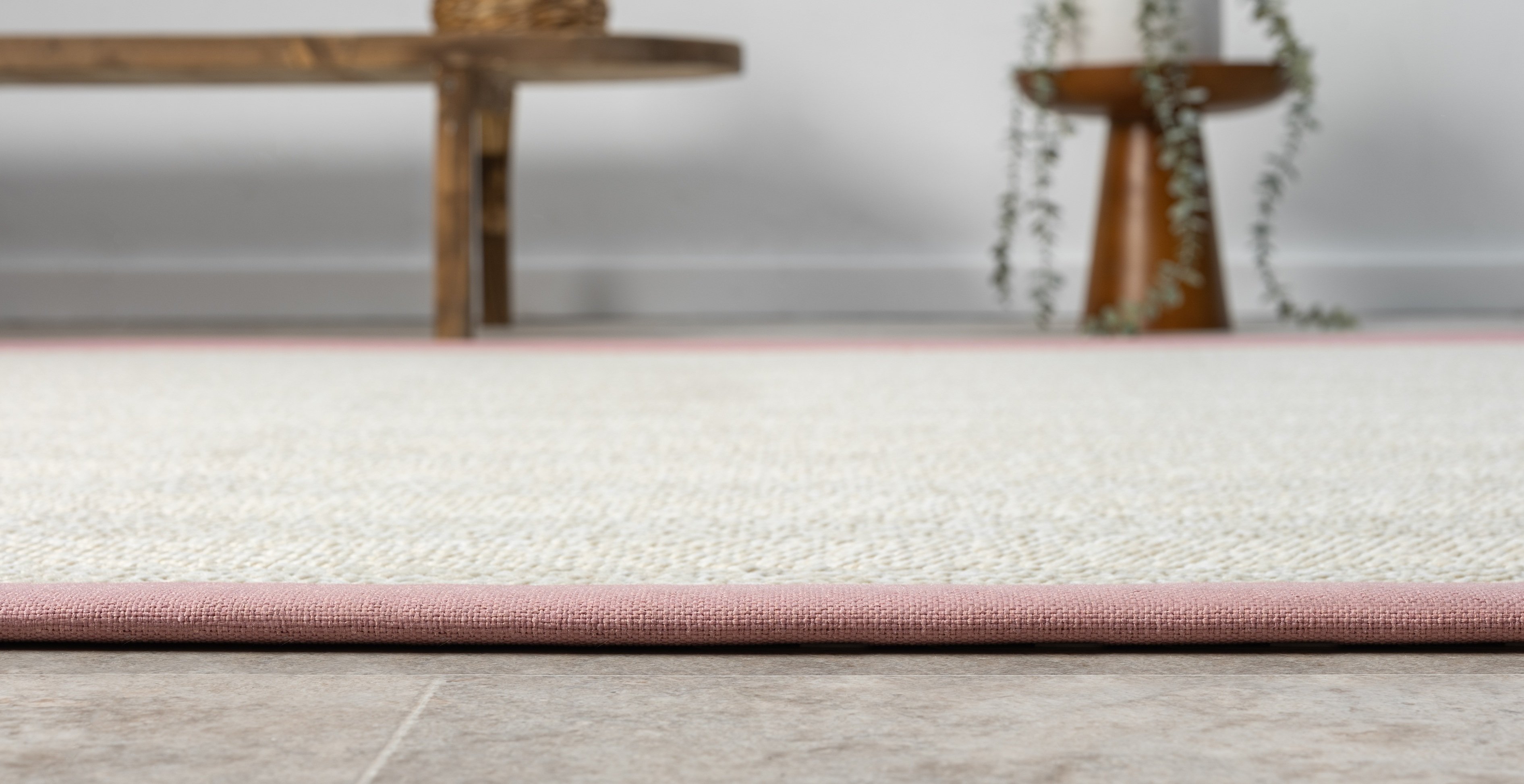 Kumaş Bordürlü Nature Sisal Halı - El Yapımı, Evcil Hayvan Dostu, Modern Tasarım - Pembe Bordür