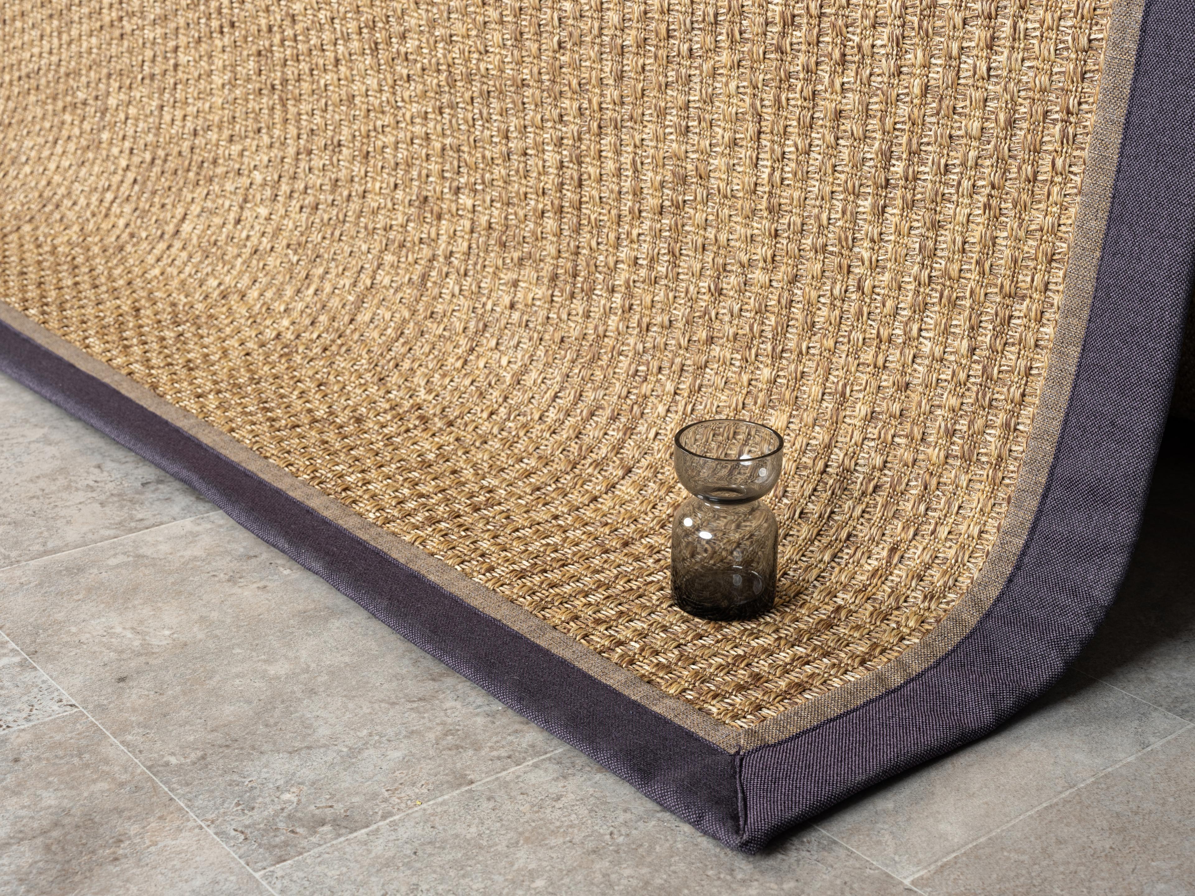 Kumaş Bordürlü Nature Sisal Halı - El Yapımı, Evcil Hayvan Dostu, Modern Tasarım - Mor-Kahverengi Bordür