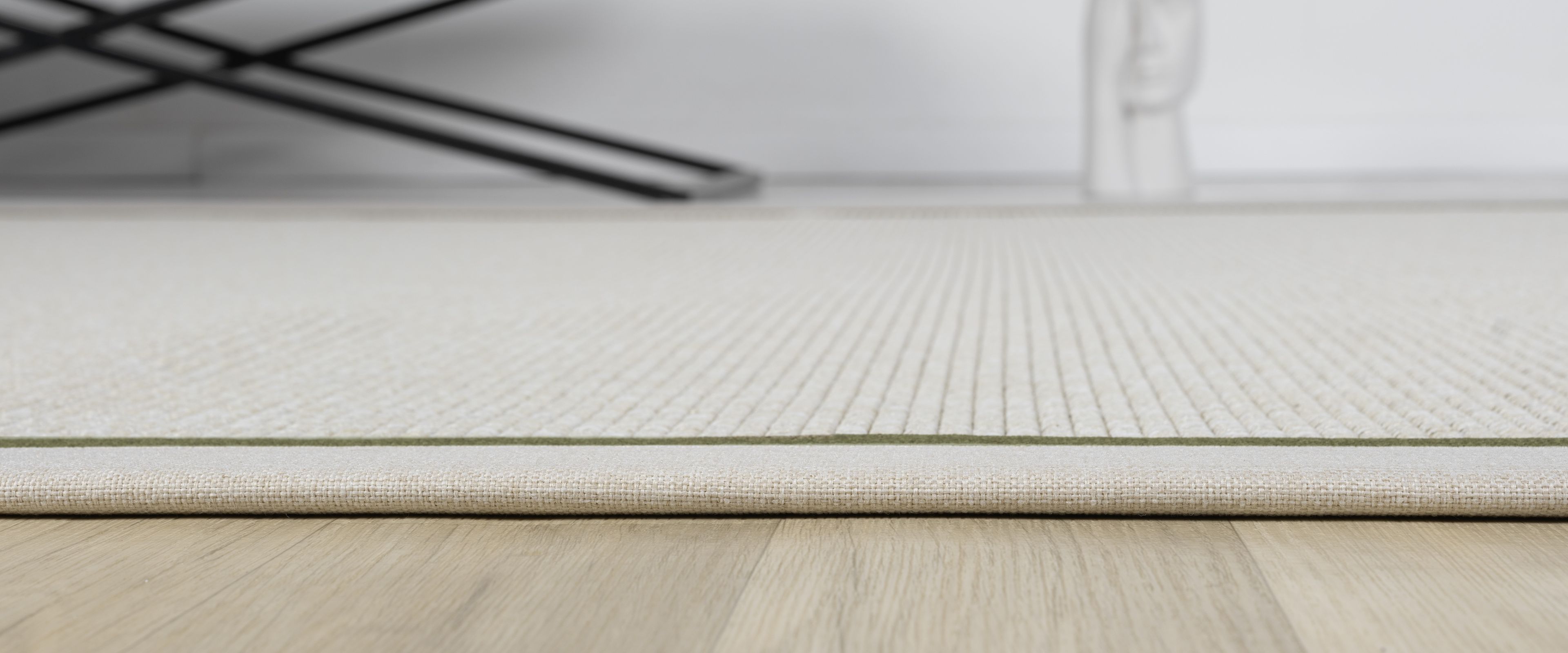 Kumaş Bordürlü Nature Sisal Halı - El Yapımı, Evcil Hayvan Dostu, Modern Tasarım - Krem-Yeşil Bordür