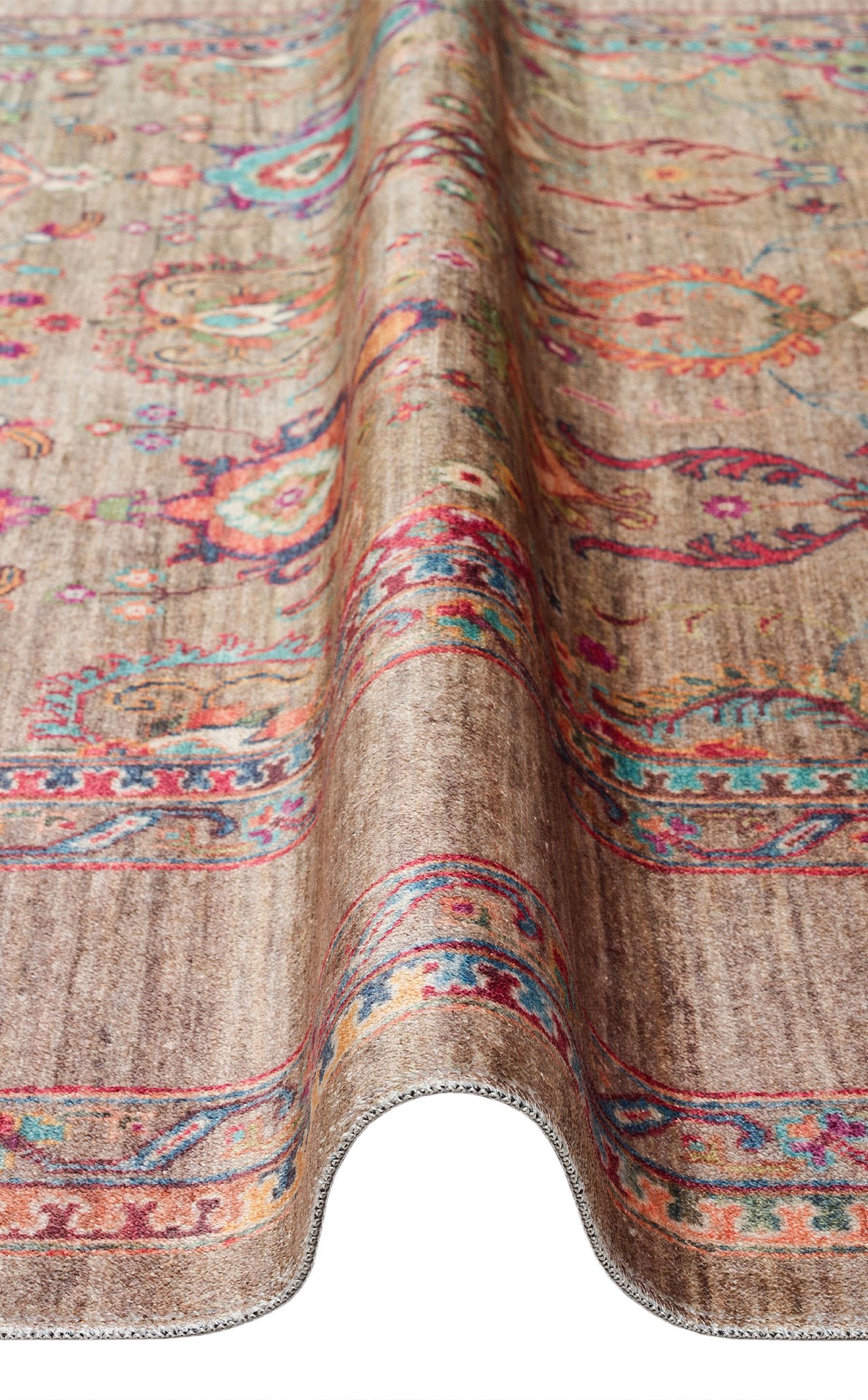 ANTIQUE  Kolay kullanımlı Kaymaz Karabağ ve Antik Desenlere Sahip Yıkanabilir Makine Halısı - ATK 07 OLİVE