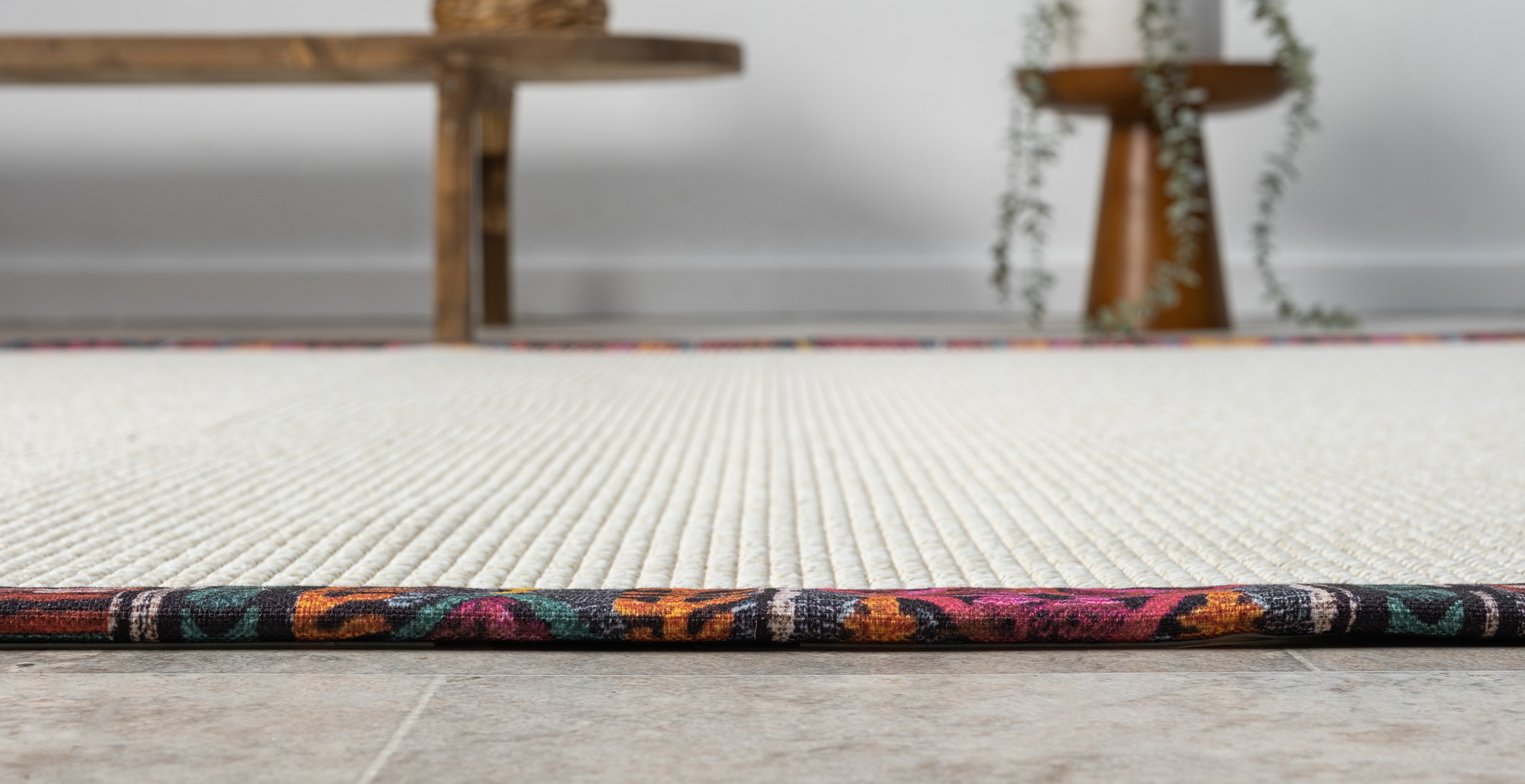 Kumaş Bordürlü Nature Sisal Halı - El Yapımı, Evcil Hayvan Dostu, Modern Tasarım - Desenli Bordür