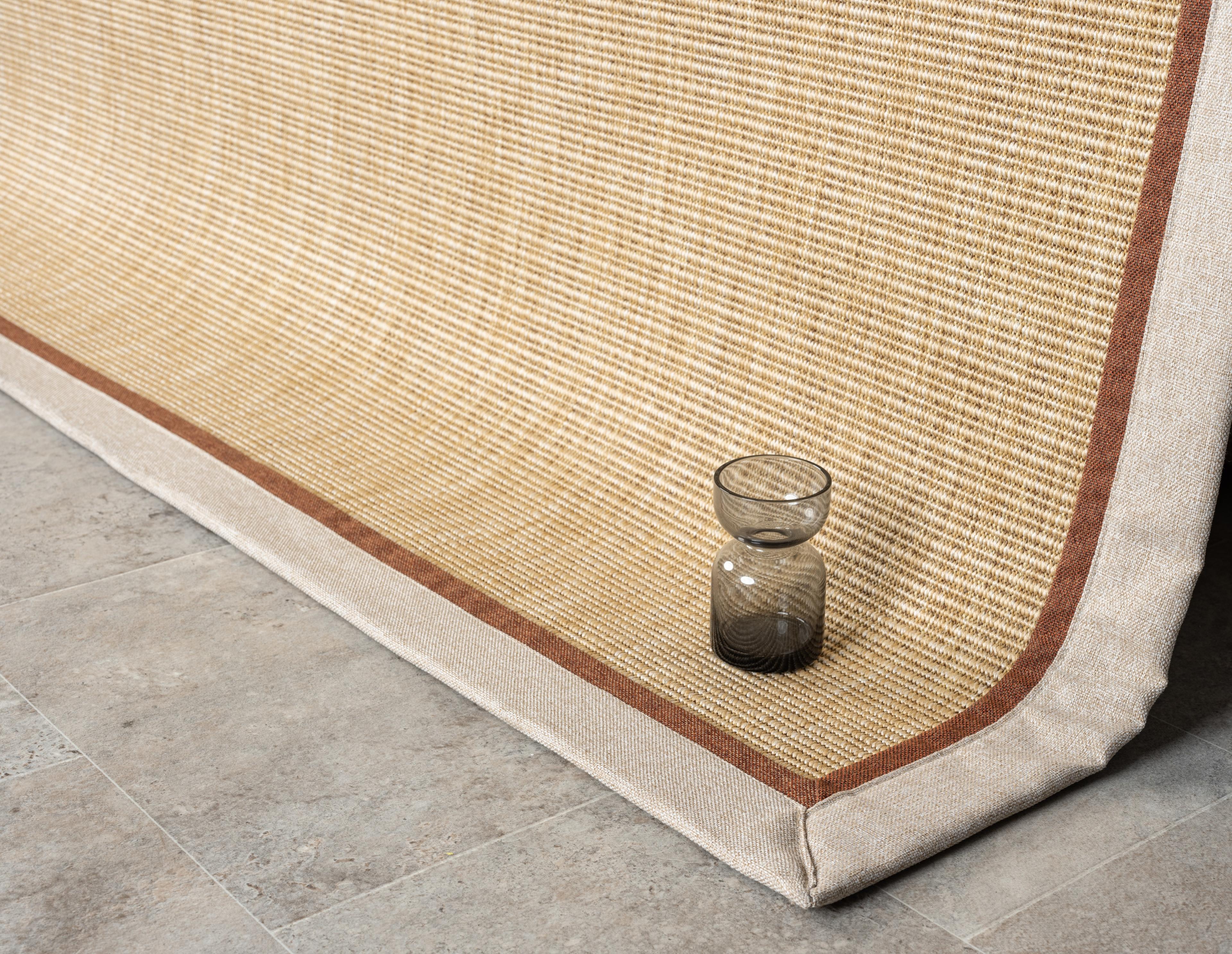Kumaş Bordürlü Nature Sisal Halı - El Yapımı, Evcil Hayvan Dostu, Modern Tasarım - Krem-Kiremit Bordür