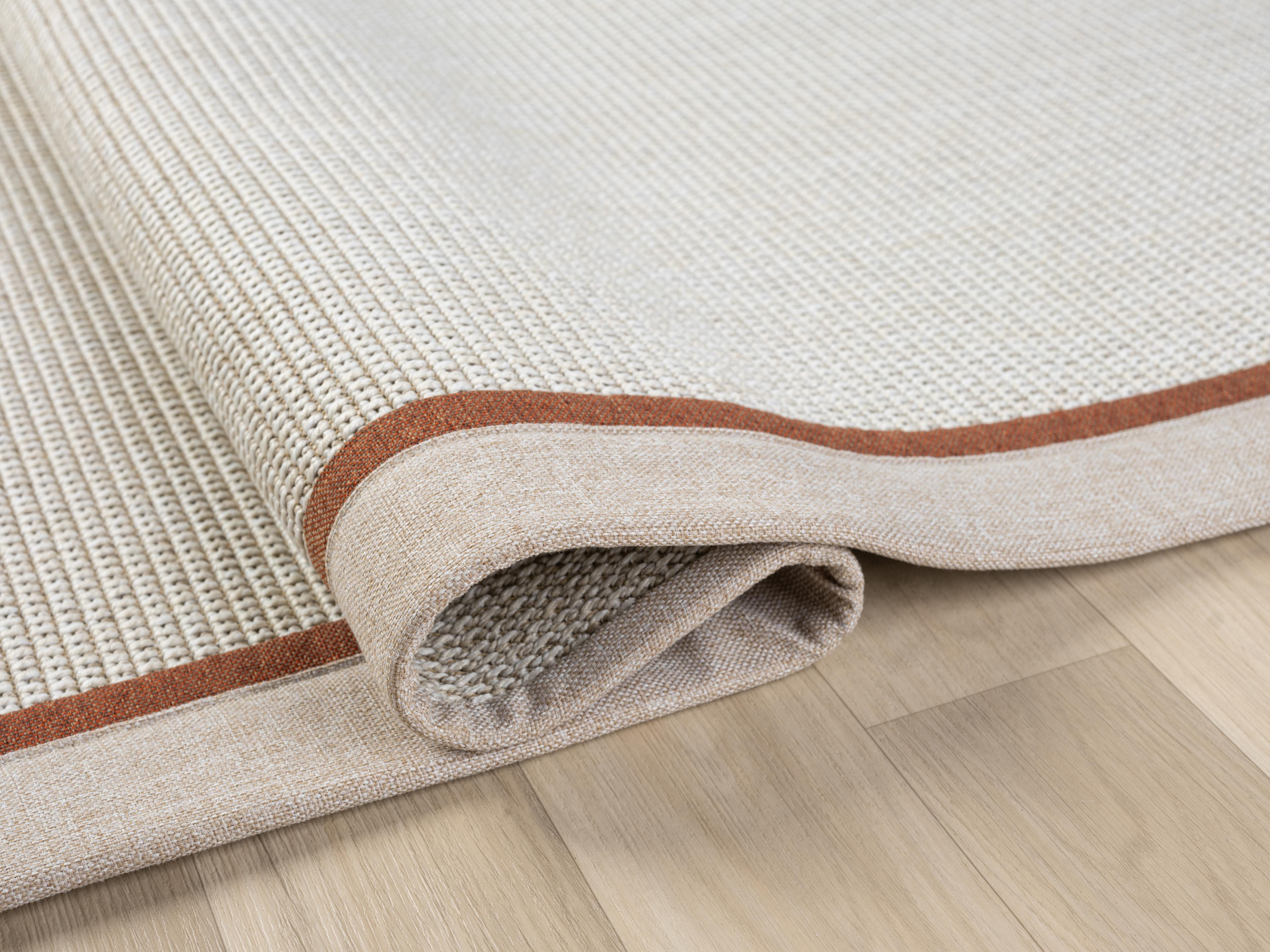 Kumaş Bordürlü Nature Sisal Halı - El Yapımı, Evcil Hayvan Dostu, Modern Tasarım - Kiremit-Krem Bordür