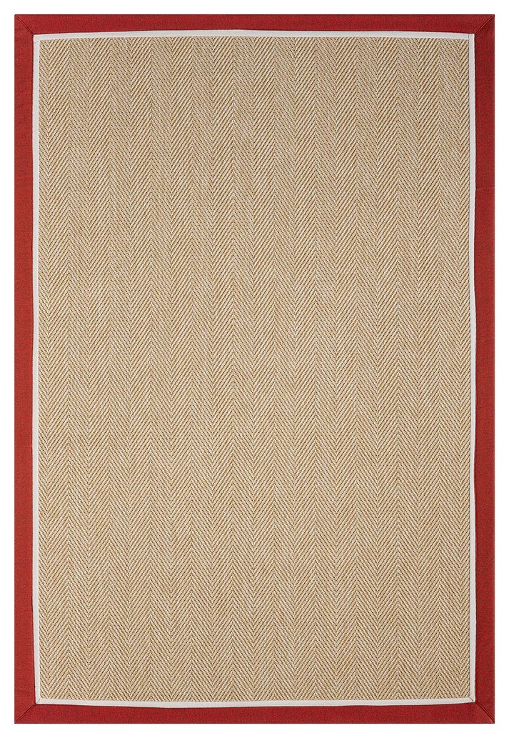 Kumaş Bordürlü Nature Sisal Halı - El Yapımı, Evcil Hayvan Dostu, Modern Tasarım Bordür - Kırmızı-Krem - Kırmızı-Krem