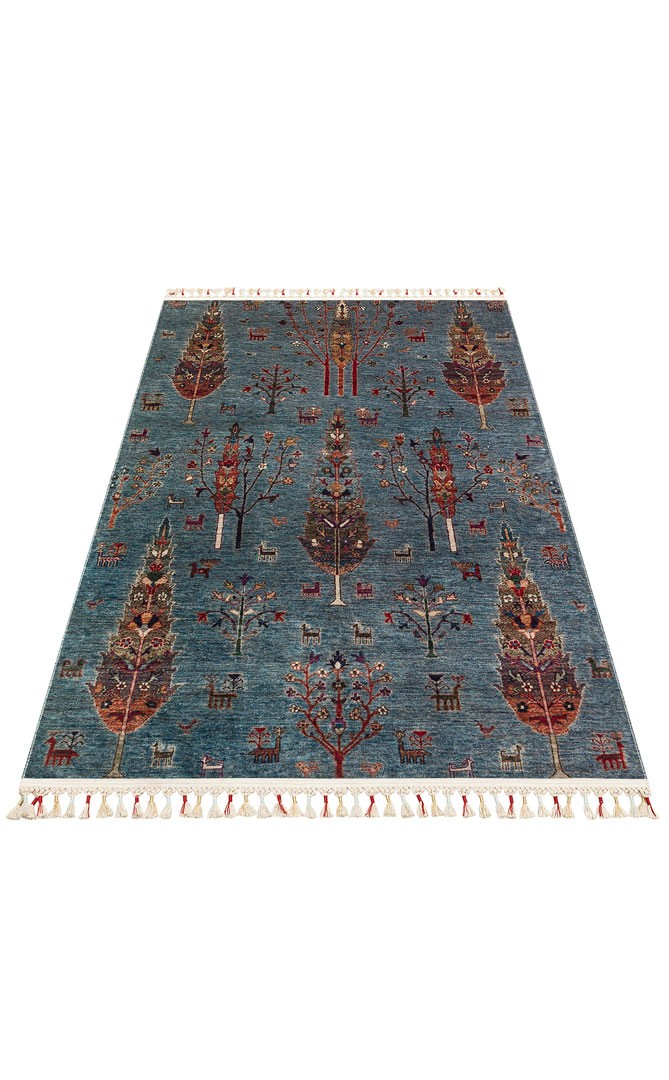 ANTIQUE  Kolay kullanımlı Kaymaz Karabağ ve Antik Desenlere Sahip Yıkanabilir Makine Halısı - ATK 09 AQUA