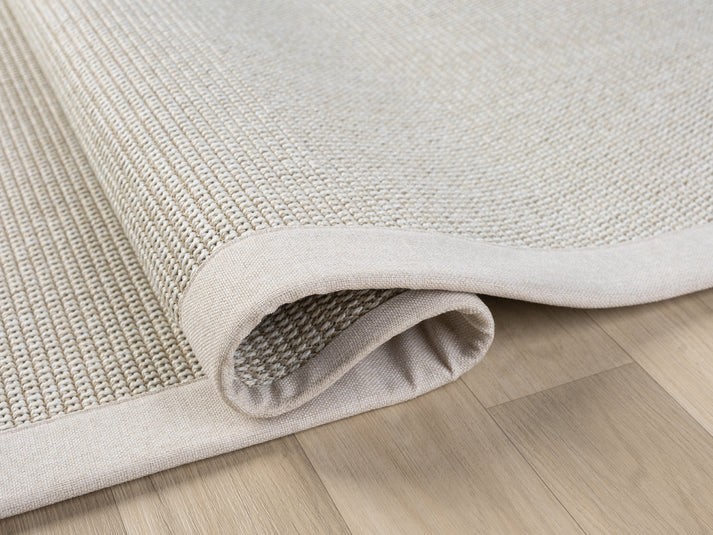 Kumaş Bordürlü Nature Sisal Halı - El Yapımı, Evcil Hayvan Dostu, Modern Tasarım - Krem Bordür