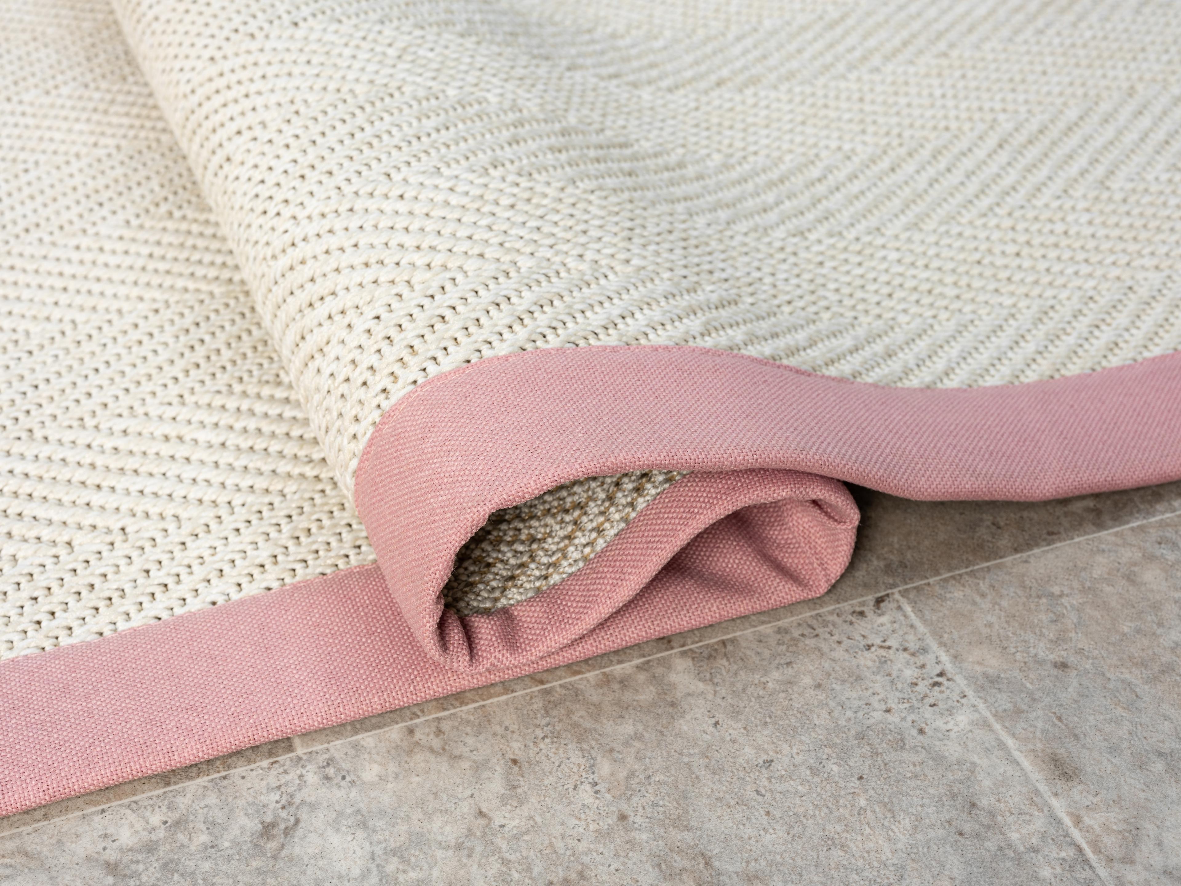 Kumaş Bordürlü Nature Sisal Halı - El Yapımı, Evcil Hayvan Dostu, Modern Tasarım - Pembe Bordür