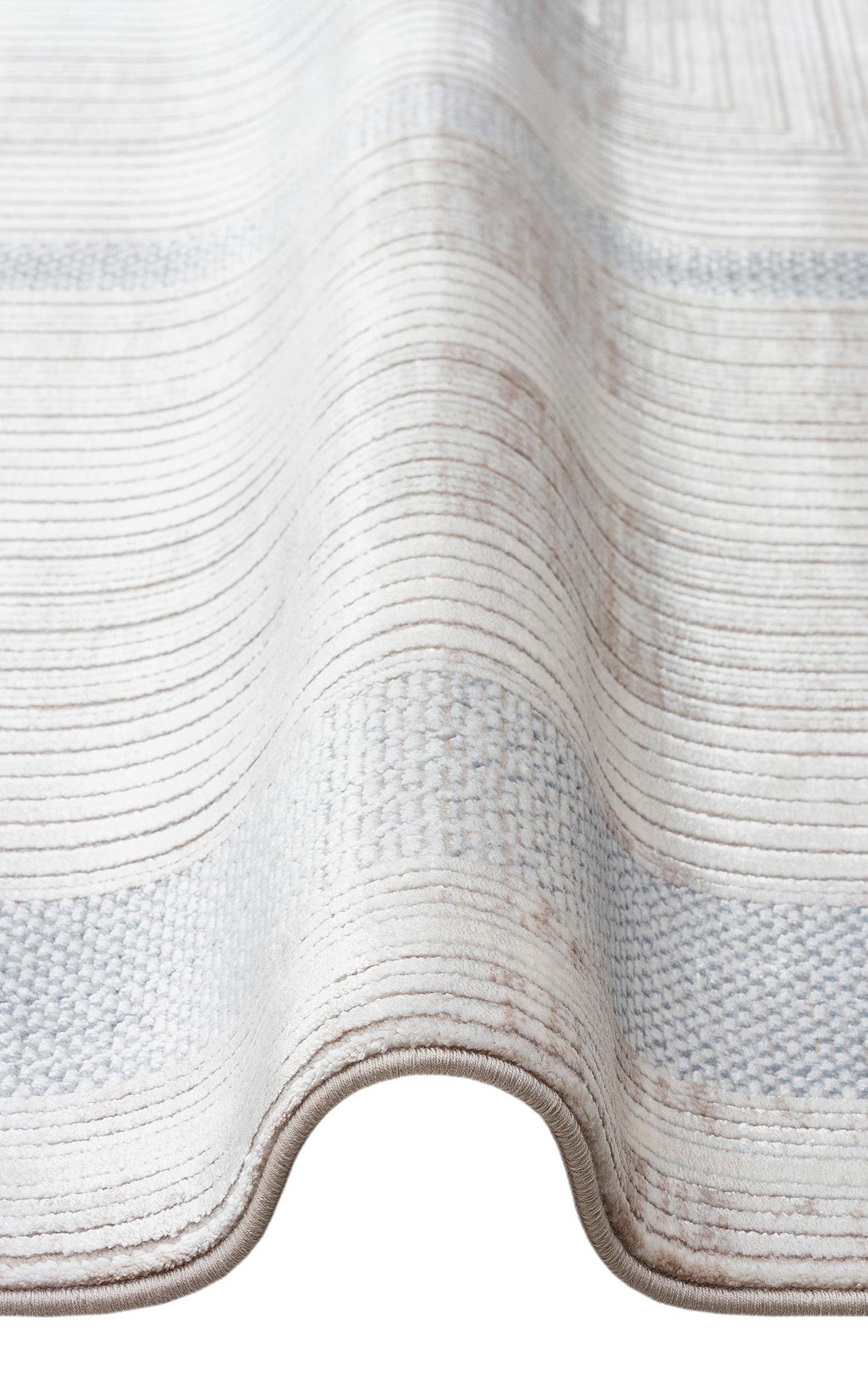 MAHAL Modern Vintage Desenli Yüksek Kalite Sık Dokuma Makine Halısı - MHL 13 CREAM-BLUE