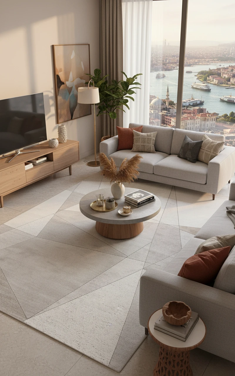 Rugchef Premium MERANO Geometrik Desenli Yüksek Kalite Sık Dokuma Salon Halısı - 07 Cream Gold