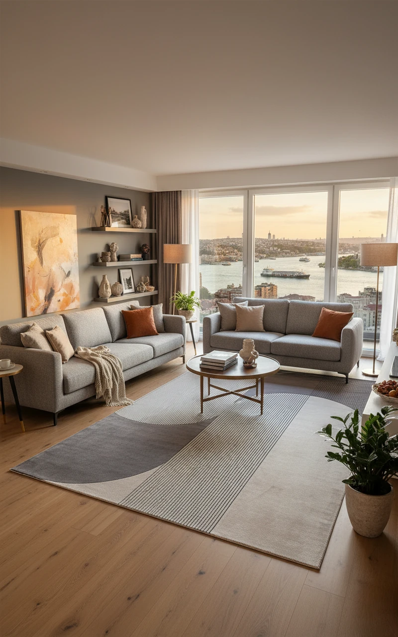 Rugchef Premium MERANO Geometrik Desenli Yüksek Kalite Sık Dokuma Salon Halısı - 04 Vizon