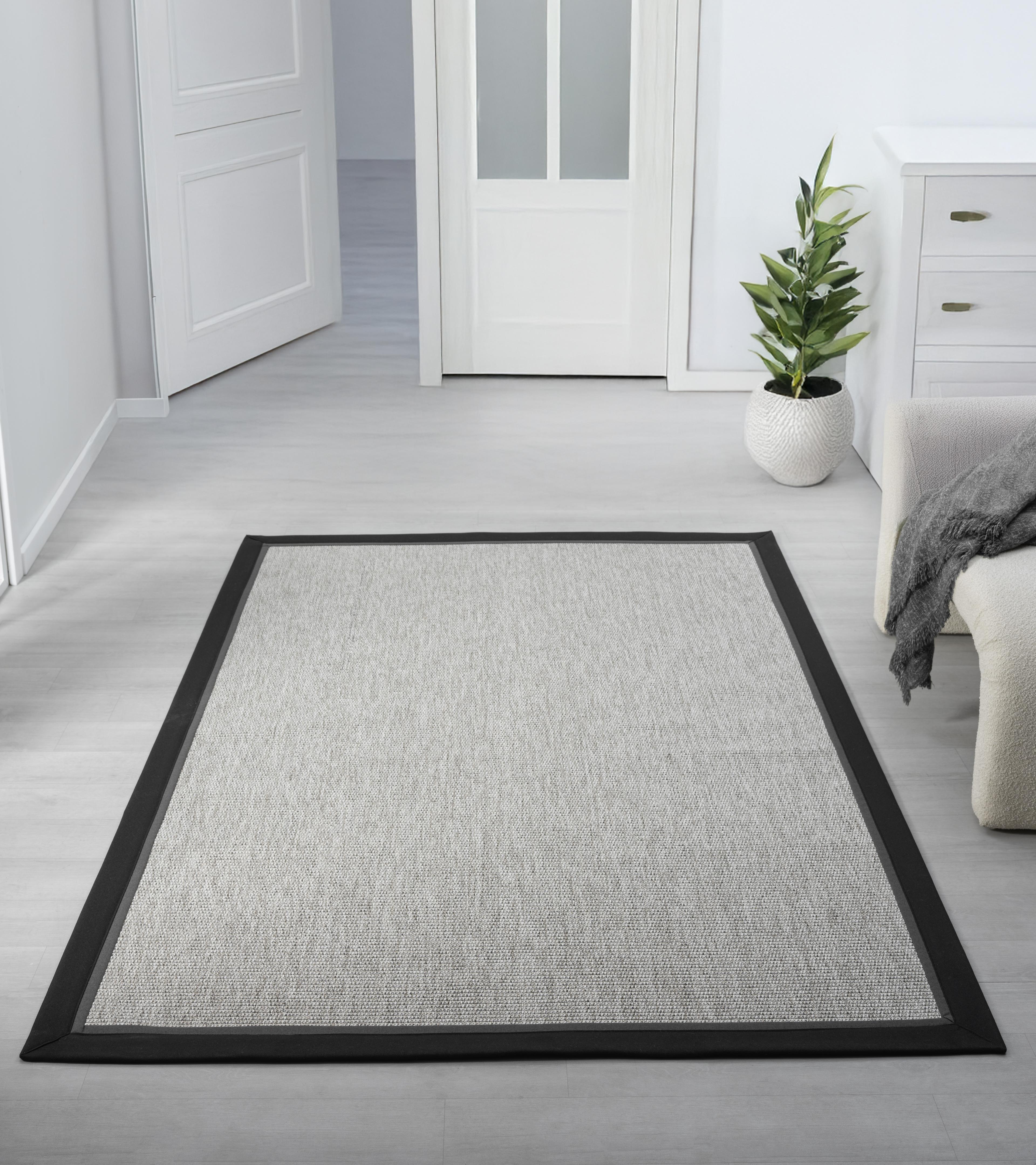 Kumaş Bordürlü Nature Sisal Halı - El Yapımı, Evcil Hayvan Dostu, Modern Tasarım - Siyah-Gri Bordür