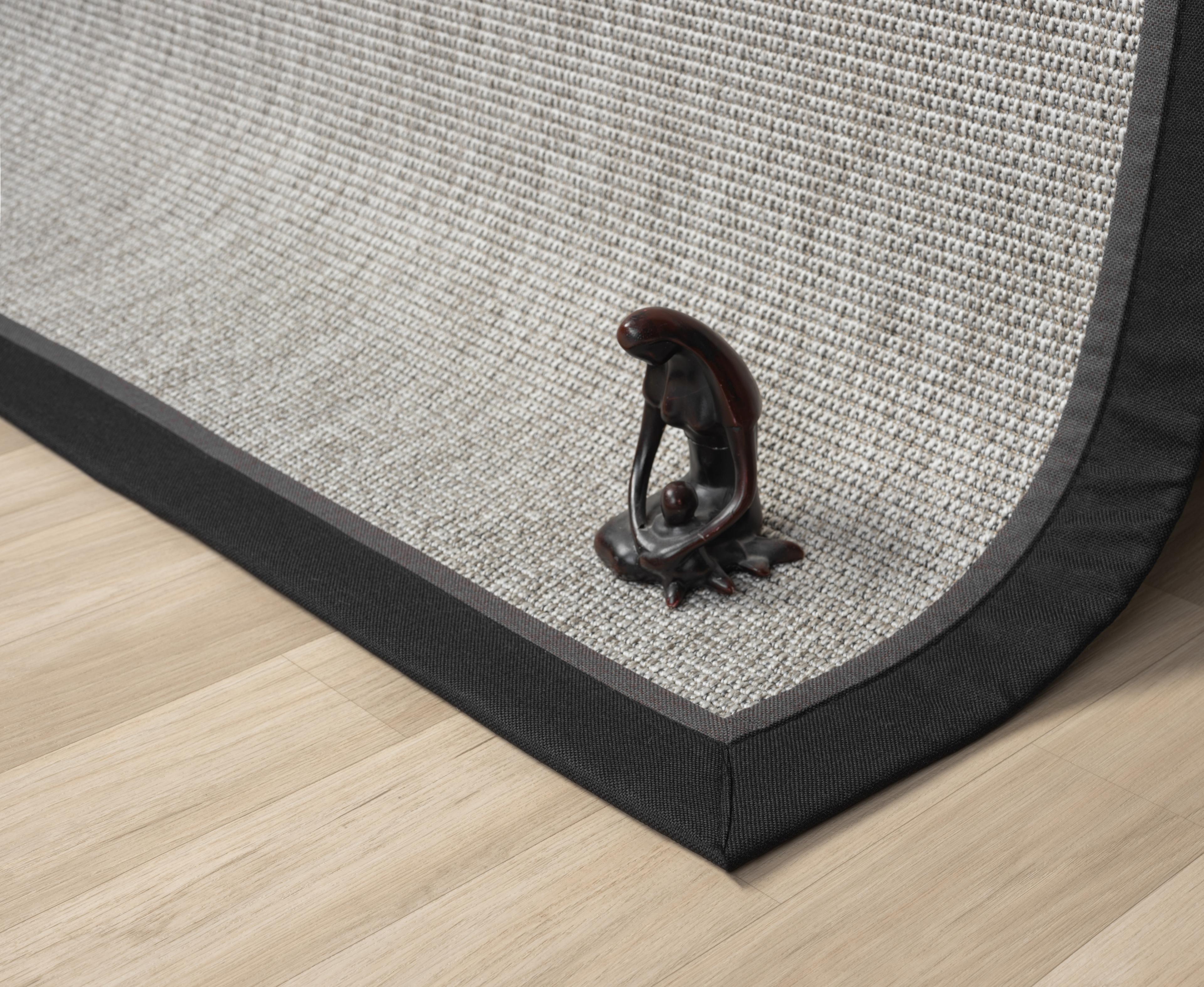 Kumaş Bordürlü Nature Sisal Halı - El Yapımı, Evcil Hayvan Dostu, Modern Tasarım - Siyah-Gri Bordür