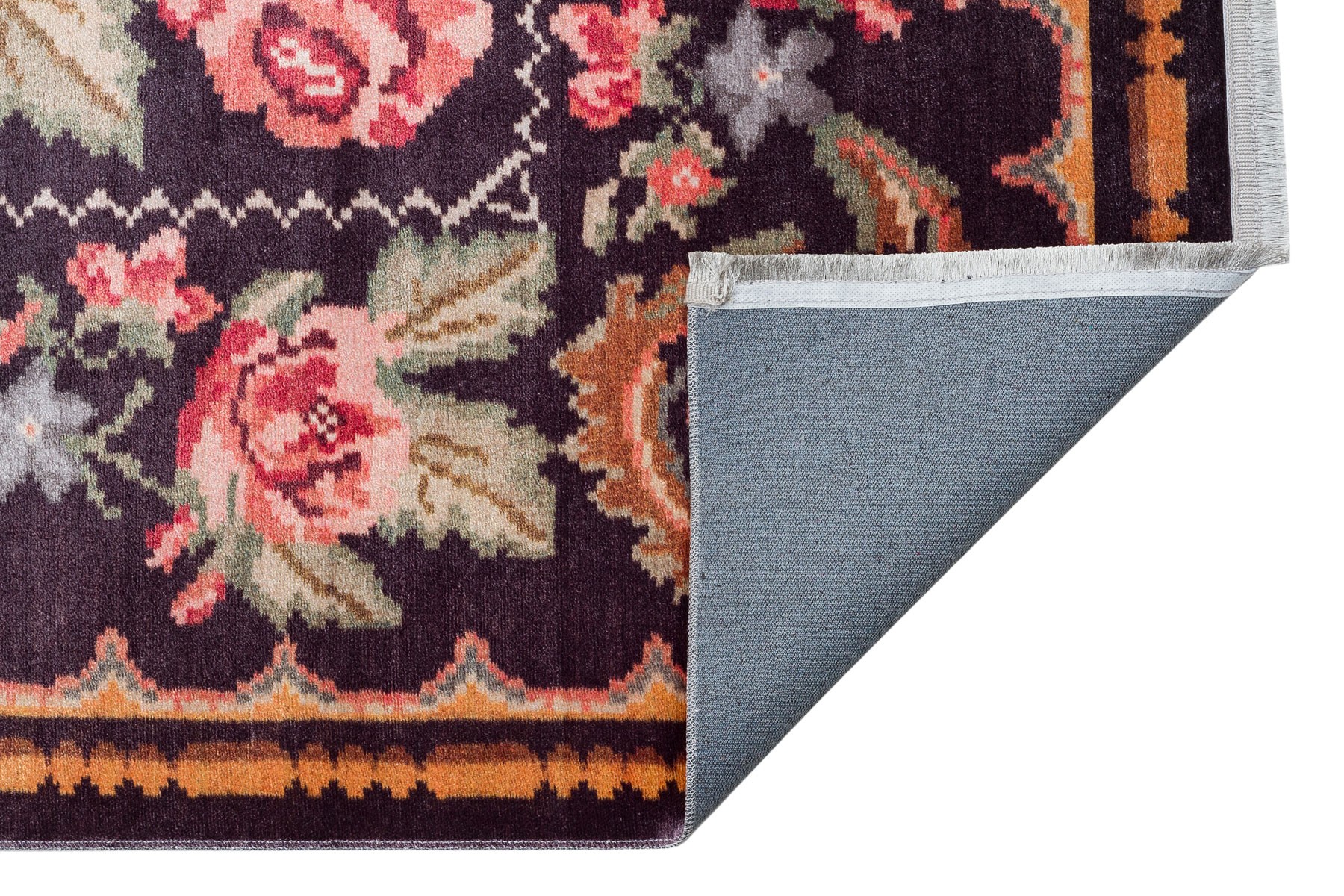 ANTIQUE  Kolay kullanımlı Kaymaz Karabağ ve Antik Desenlere Sahip Yıkanabilir Makine Halısı - ATK 02 BLACK