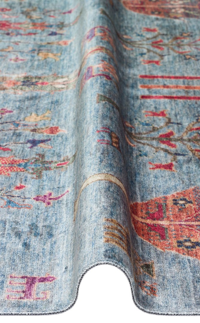 ANTIQUE  Kolay kullanımlı Kaymaz Karabağ ve Antik Desenlere Sahip Yıkanabilir Makine Halısı - ATK 09 AQUA