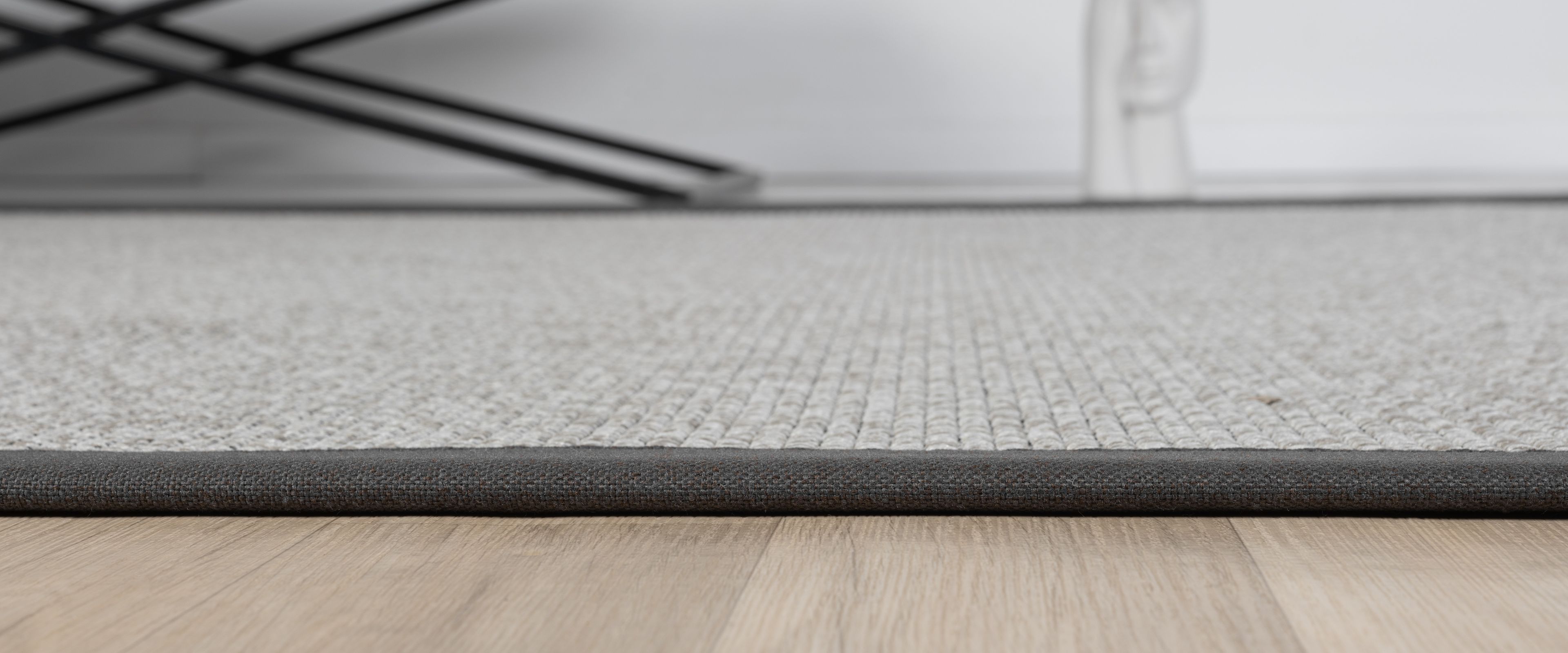 Kumaş Bordürlü Nature Sisal Halı - El Yapımı, Evcil Hayvan Dostu, Modern Tasarım - Antrasit Bordür
