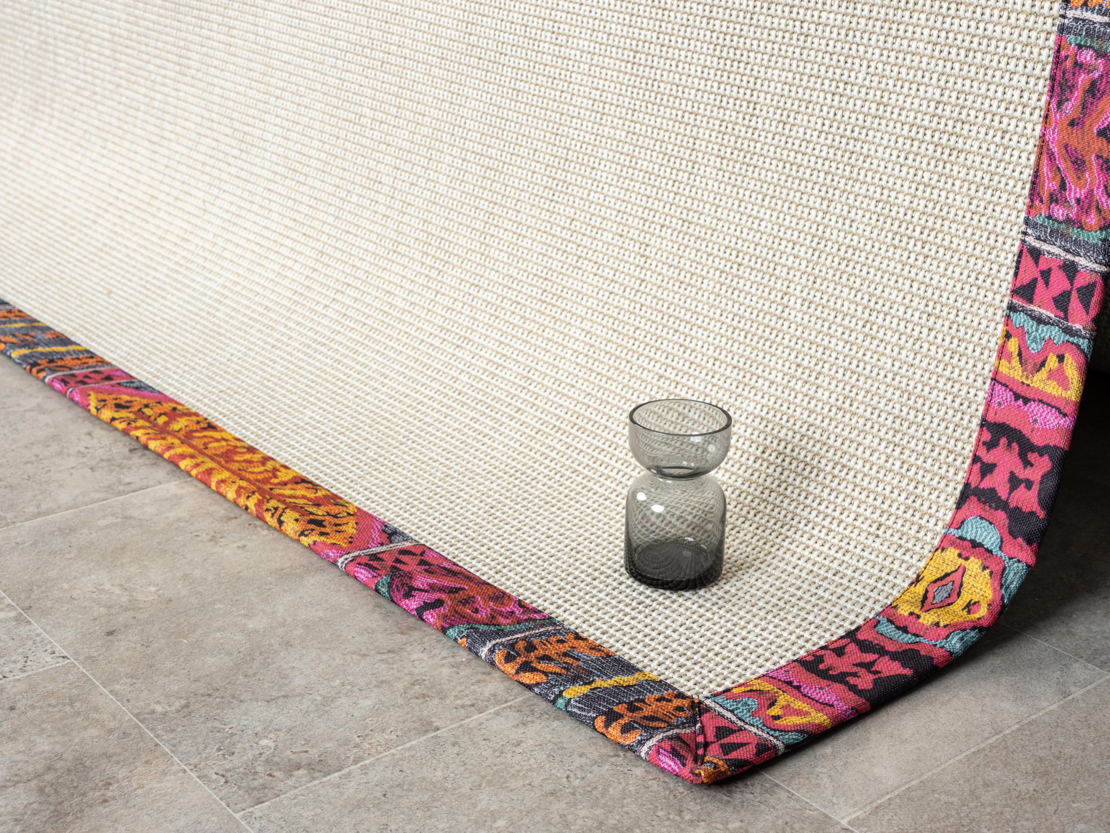 Kumaş Bordürlü Nature Sisal Halı - El Yapımı, Evcil Hayvan Dostu, Modern Tasarım - Desenli Bordür
