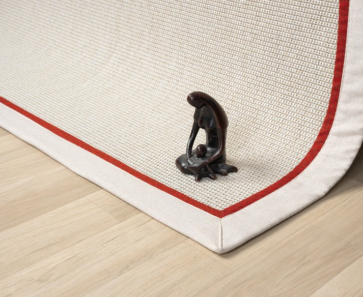 Kumaş Bordürlü Nature Sisal Halı - El Yapımı, Evcil Hayvan Dostu, Modern Tasarım - Krem-Kırmızı Bordür