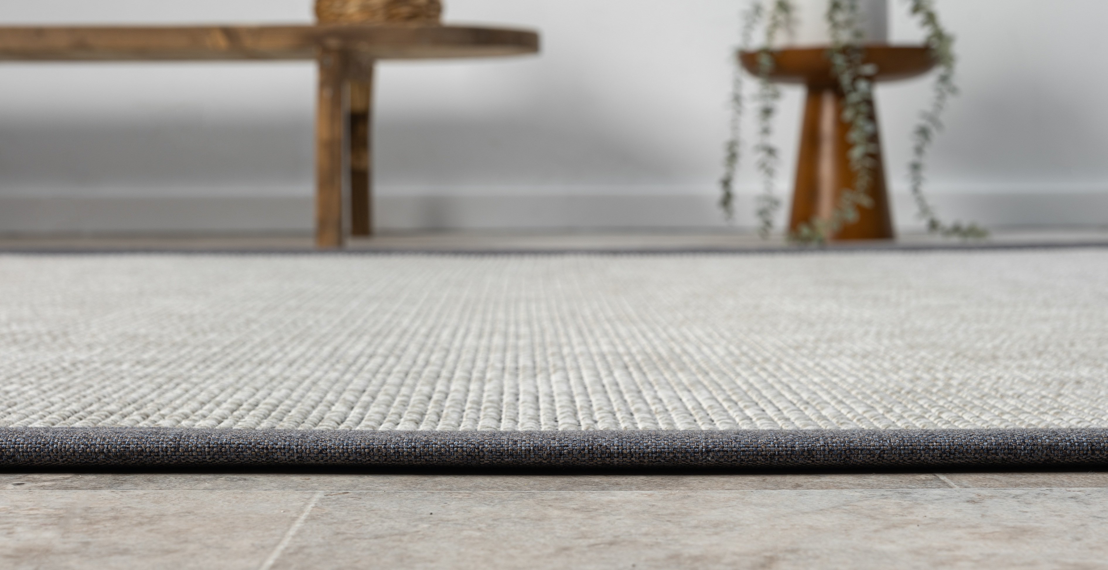 Kumaş Bordürlü Nature Sisal Halı - El Yapımı, Evcil Hayvan Dostu, Modern Tasarım - Antrasit Bordür