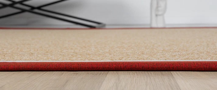 Kumaş Bordürlü Nature Sisal Halı - El Yapımı, Evcil Hayvan Dostu, Modern Tasarım - Kırmızı-Krem Bordür