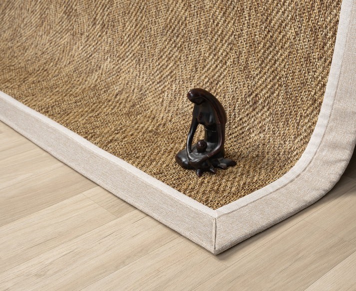 Kumaş Bordürlü Nature Sisal Halı - El Yapımı, Evcil Hayvan Dostu, Modern Tasarım - Krem-Bej Bordür
