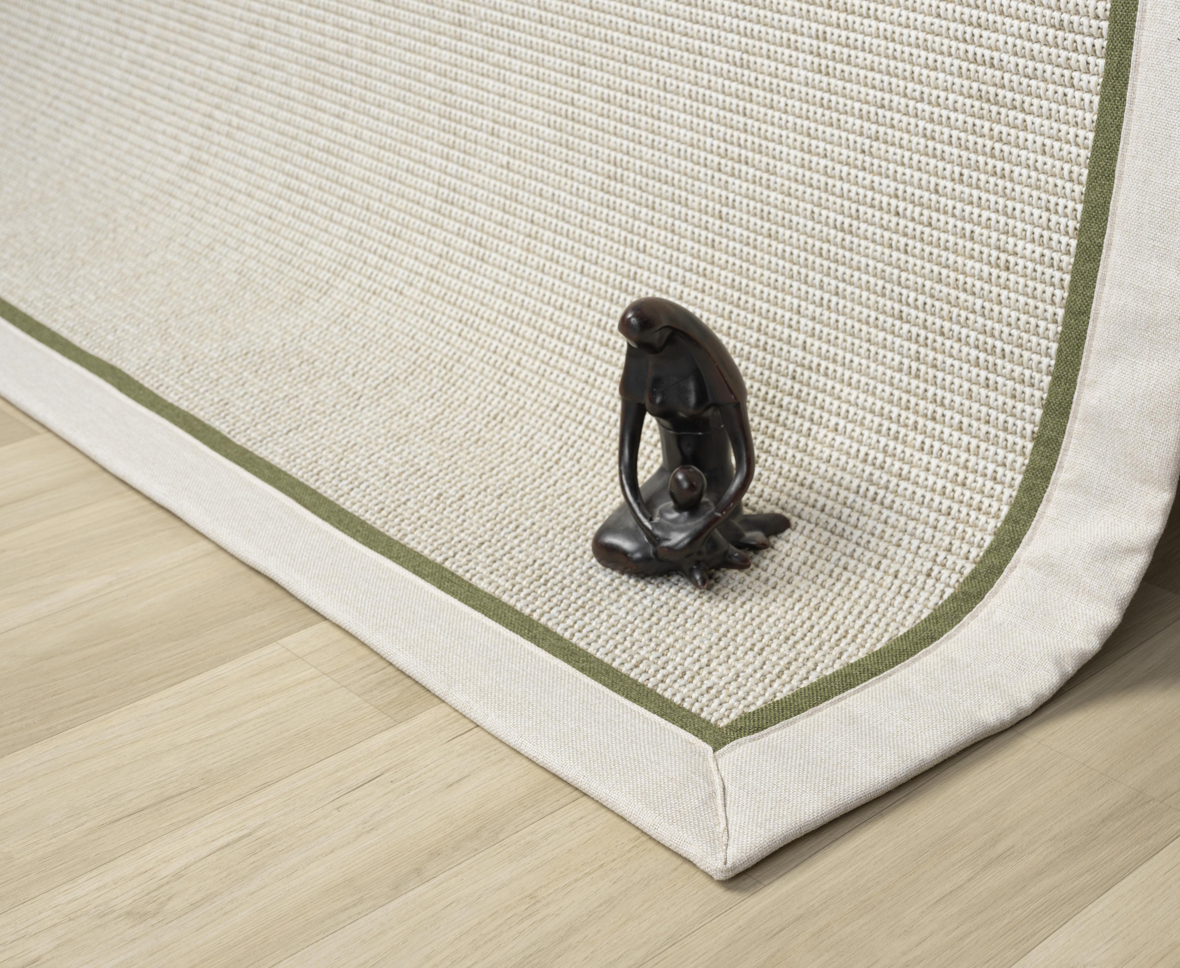 Kumaş Bordürlü Nature Sisal Halı - El Yapımı, Evcil Hayvan Dostu, Modern Tasarım - Krem-Yeşil Bordür