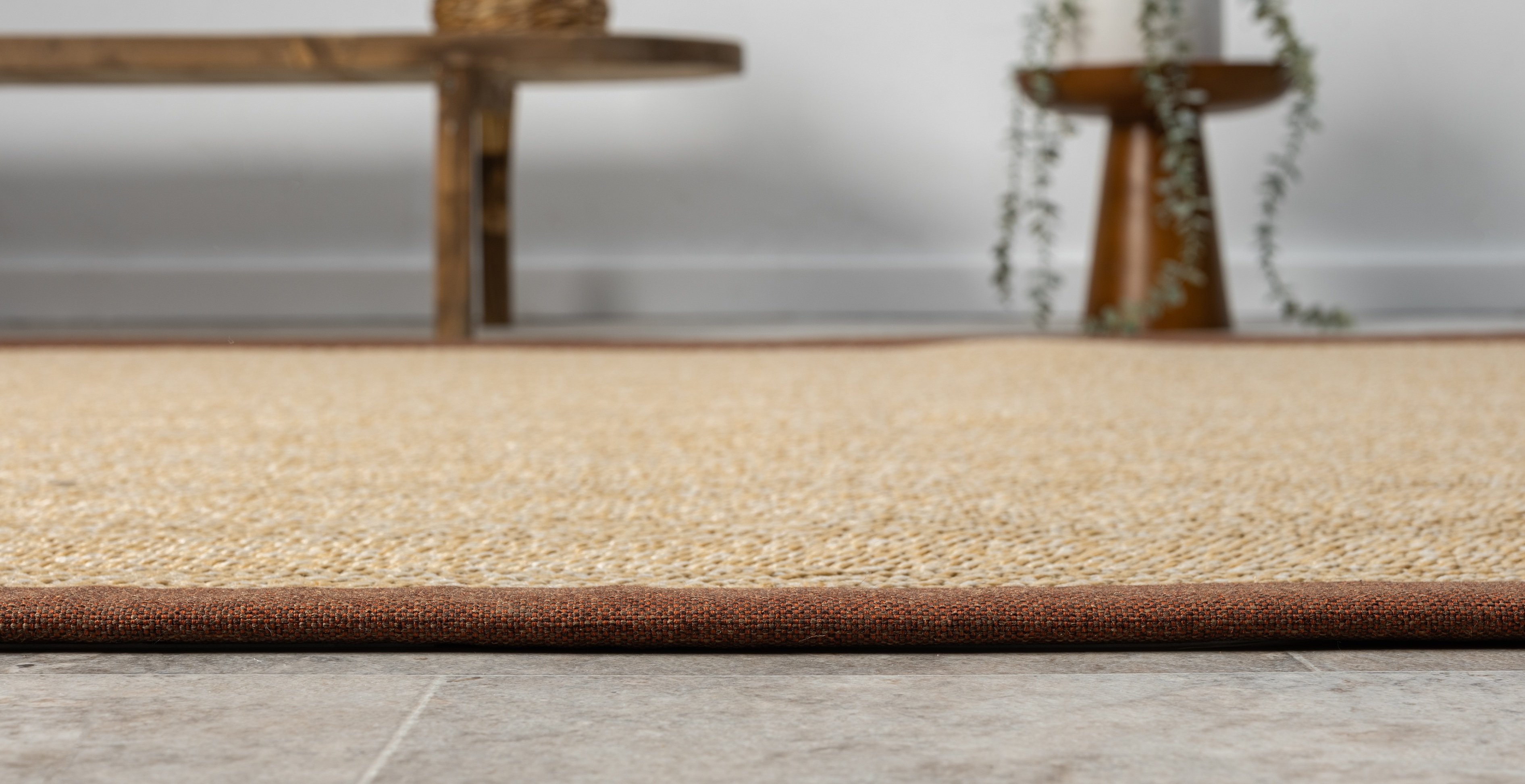 Kumaş Bordürlü Nature Sisal Halı - El Yapımı, Evcil Hayvan Dostu, Modern Tasarım - Kiremit Bordür