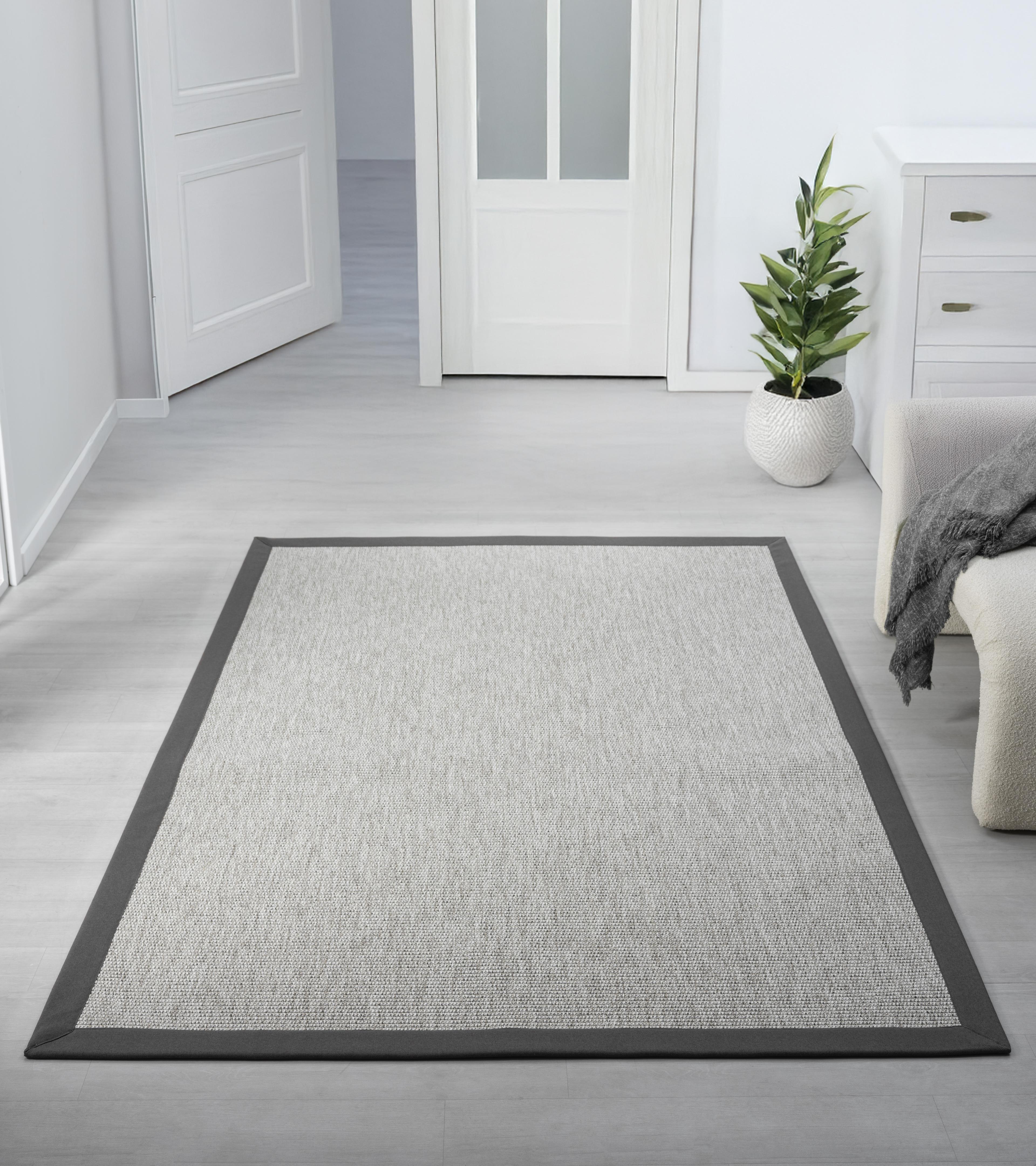 Kumaş Bordürlü Nature Sisal Halı - El Yapımı, Evcil Hayvan Dostu, Modern Tasarım - Antrasit Bordür