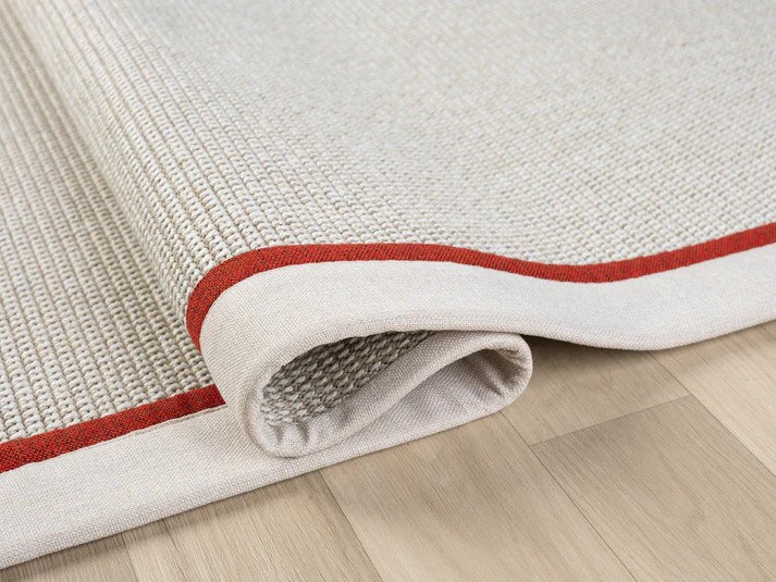 Kumaş Bordürlü Nature Sisal Halı - El Yapımı, Evcil Hayvan Dostu, Modern Tasarım - Krem-Kırmızı Bordür