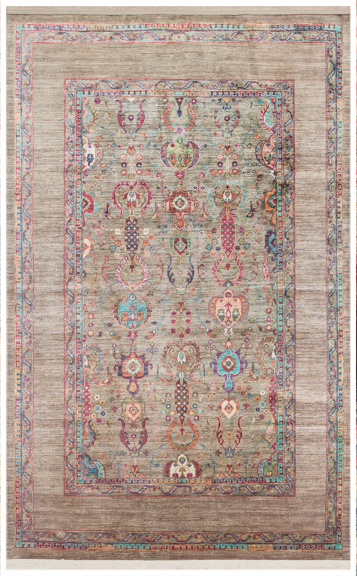ANTIQUE  Kolay kullanımlı Kaymaz Karabağ ve Antik Desenlere Sahip Yıkanabilir Makine Halısı - ATK 07 OLİVE