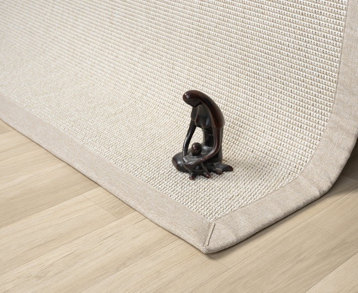 Kumaş Bordürlü Nature Sisal Halı - El Yapımı, Evcil Hayvan Dostu, Modern Tasarım - Bej Bordür