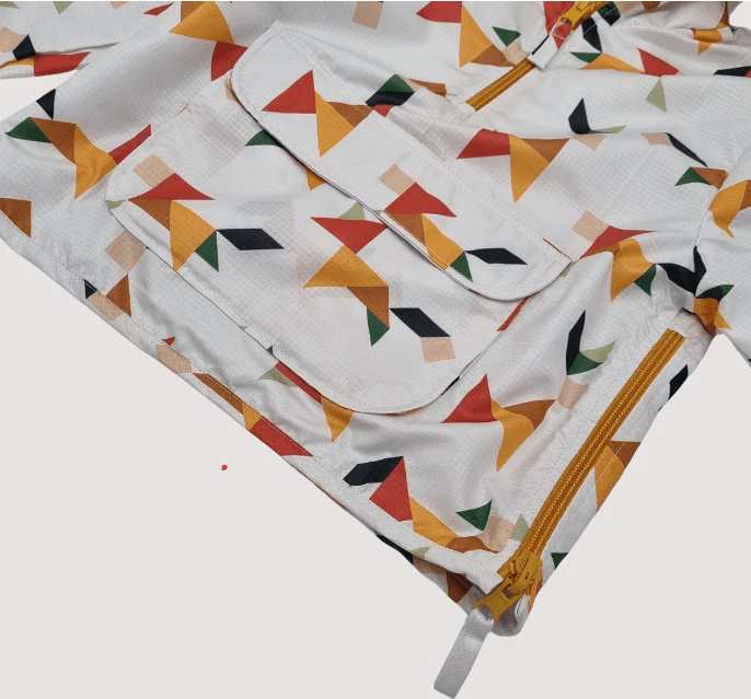 Origami Desenli Su Geçirmez Astarlı Fermuar Cepli Rüzgarlık